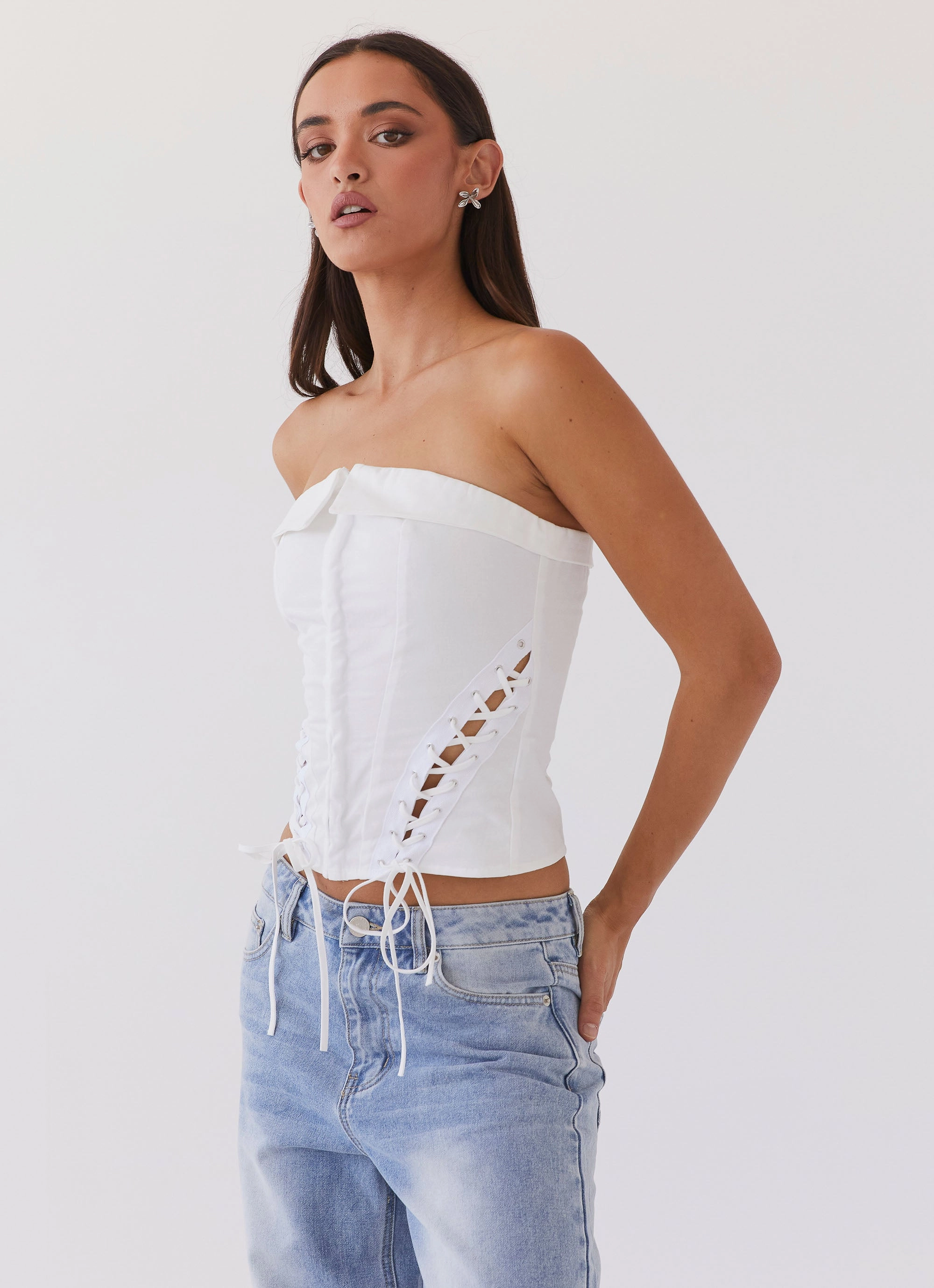 Be My Soulmate Bustier Top - White Garment Washed Finish High Thread Count Cotton