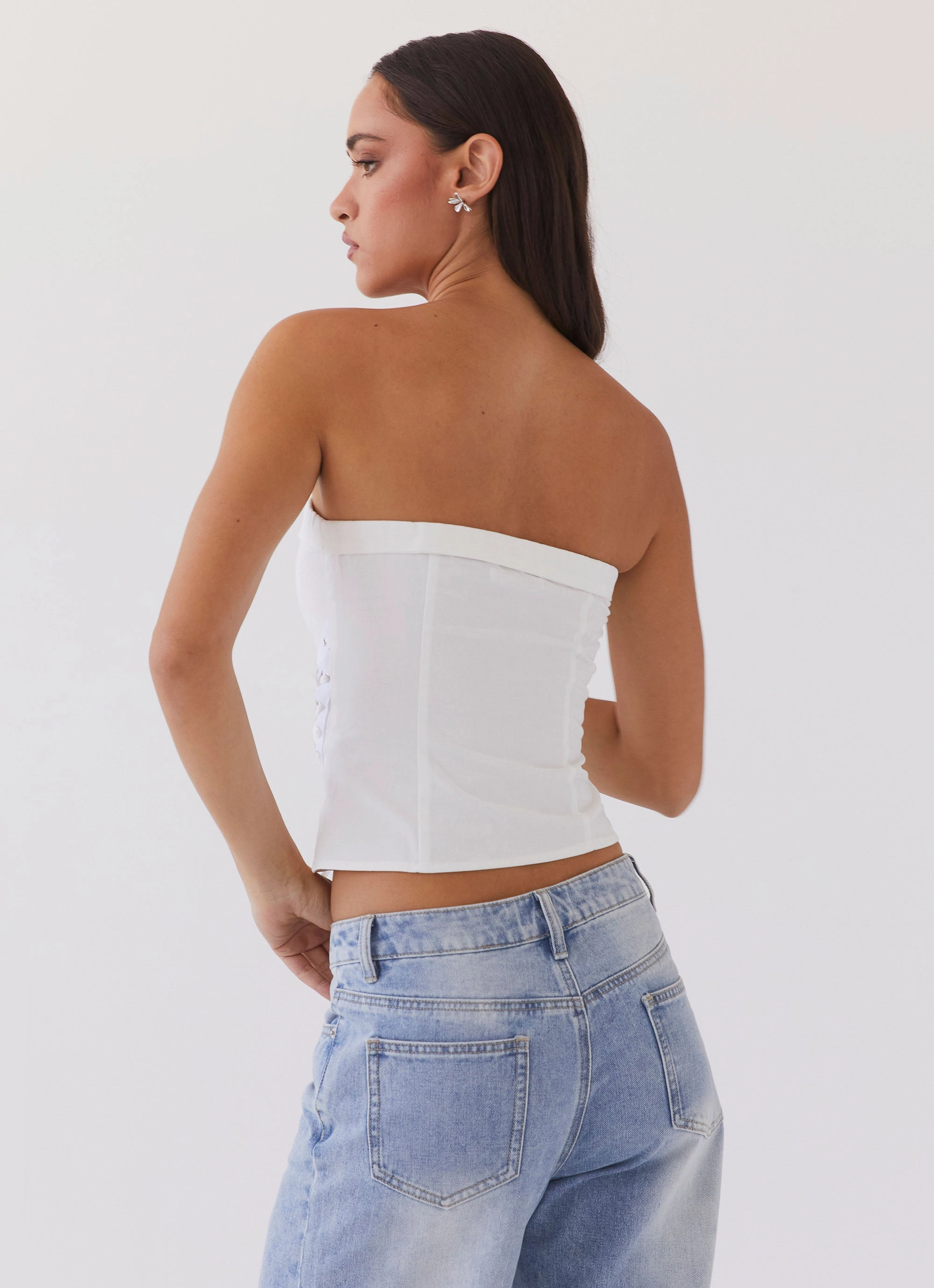 Be My Soulmate Bustier Top - White Versatile Shirt Durable Fiber Blend