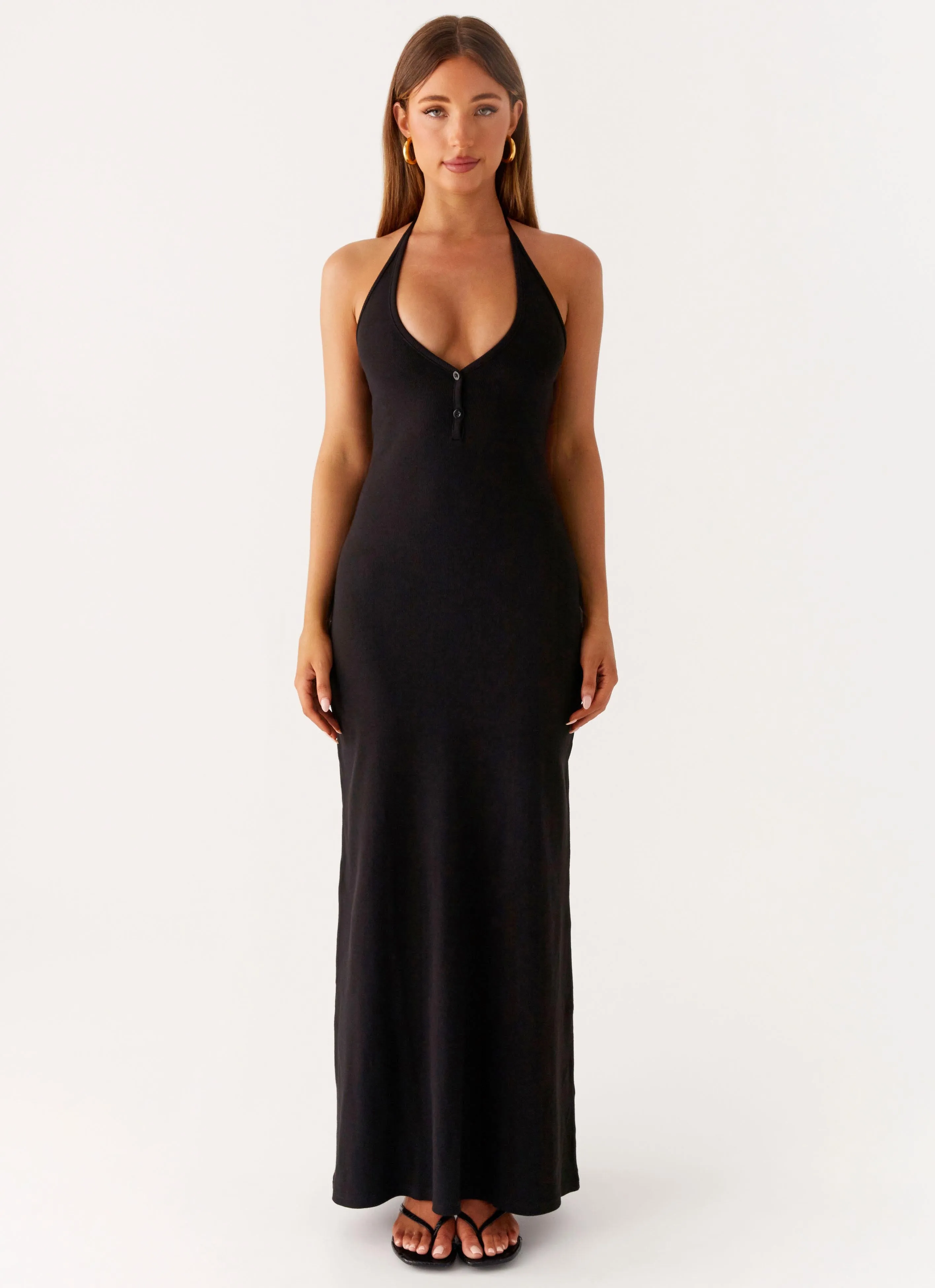 Calm Finish Yaselle Button Front Maxi Dress - Black