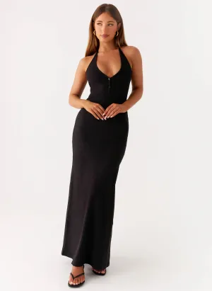 Yaselle Button Front Maxi Dress - Black Minimal Aesthetic