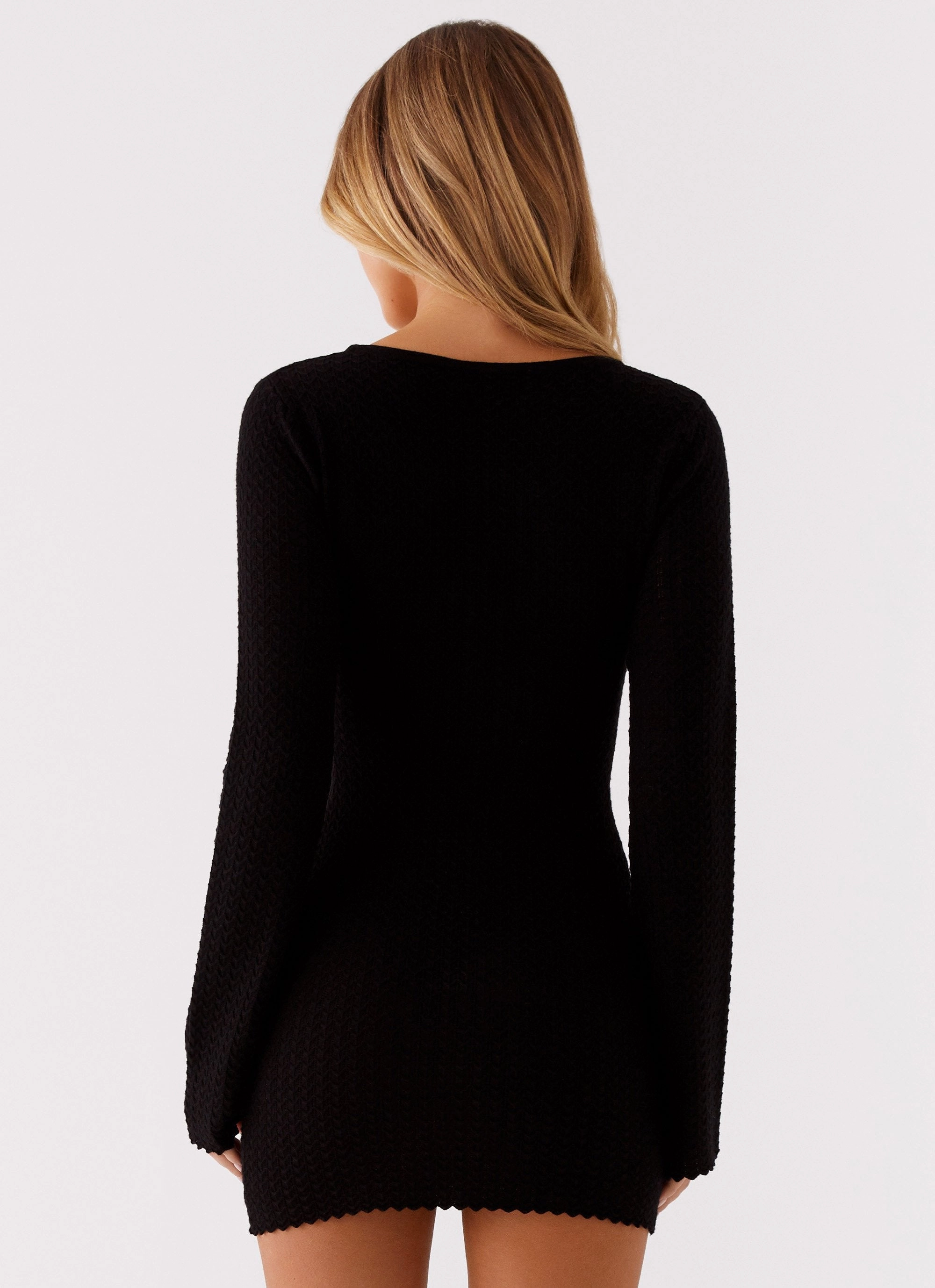 Functional Style Modern Texture Lavelle Knit Mini Dress - Black