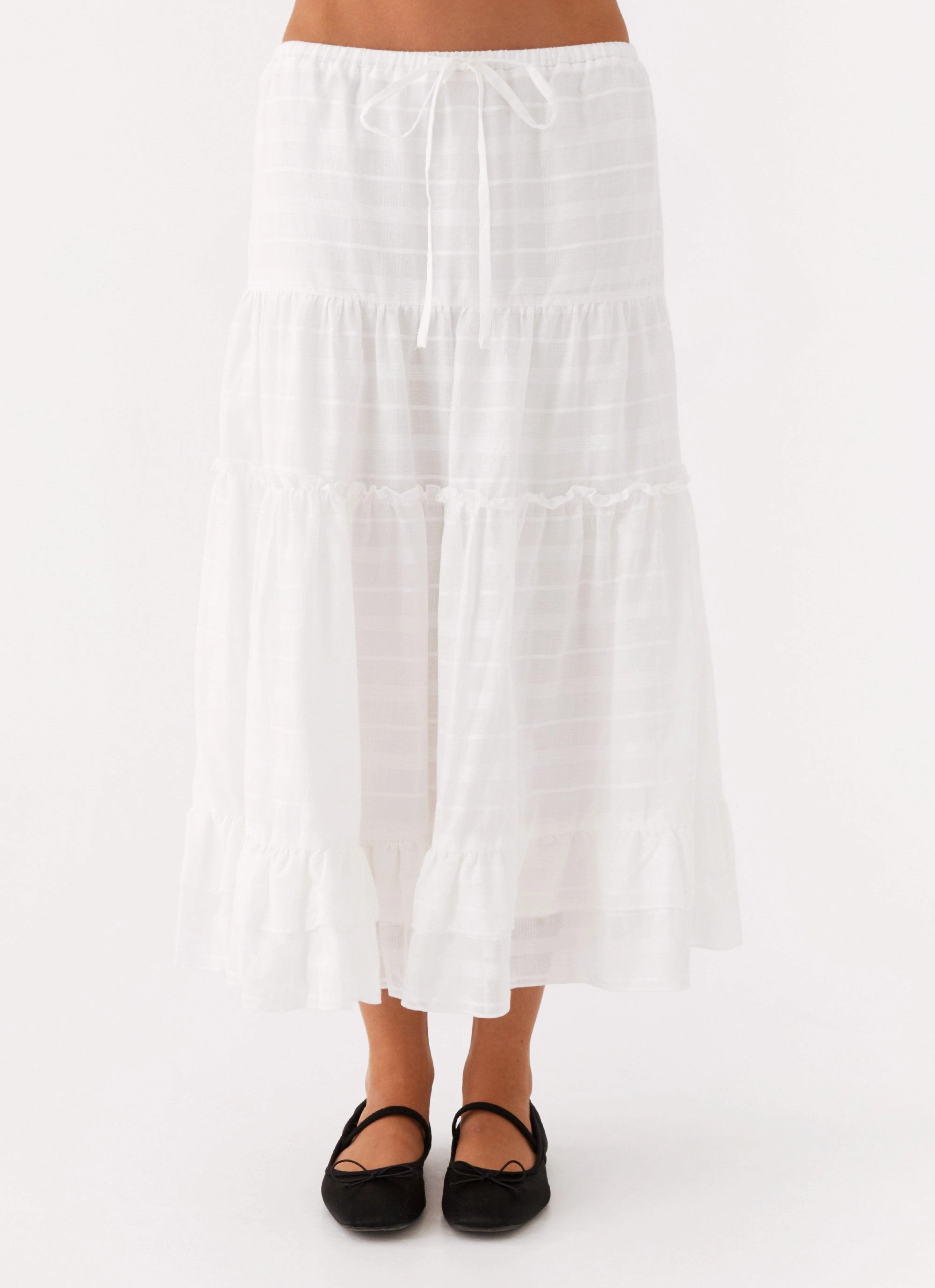 Beatrix Frill Midi Skirt - White Refined Texture