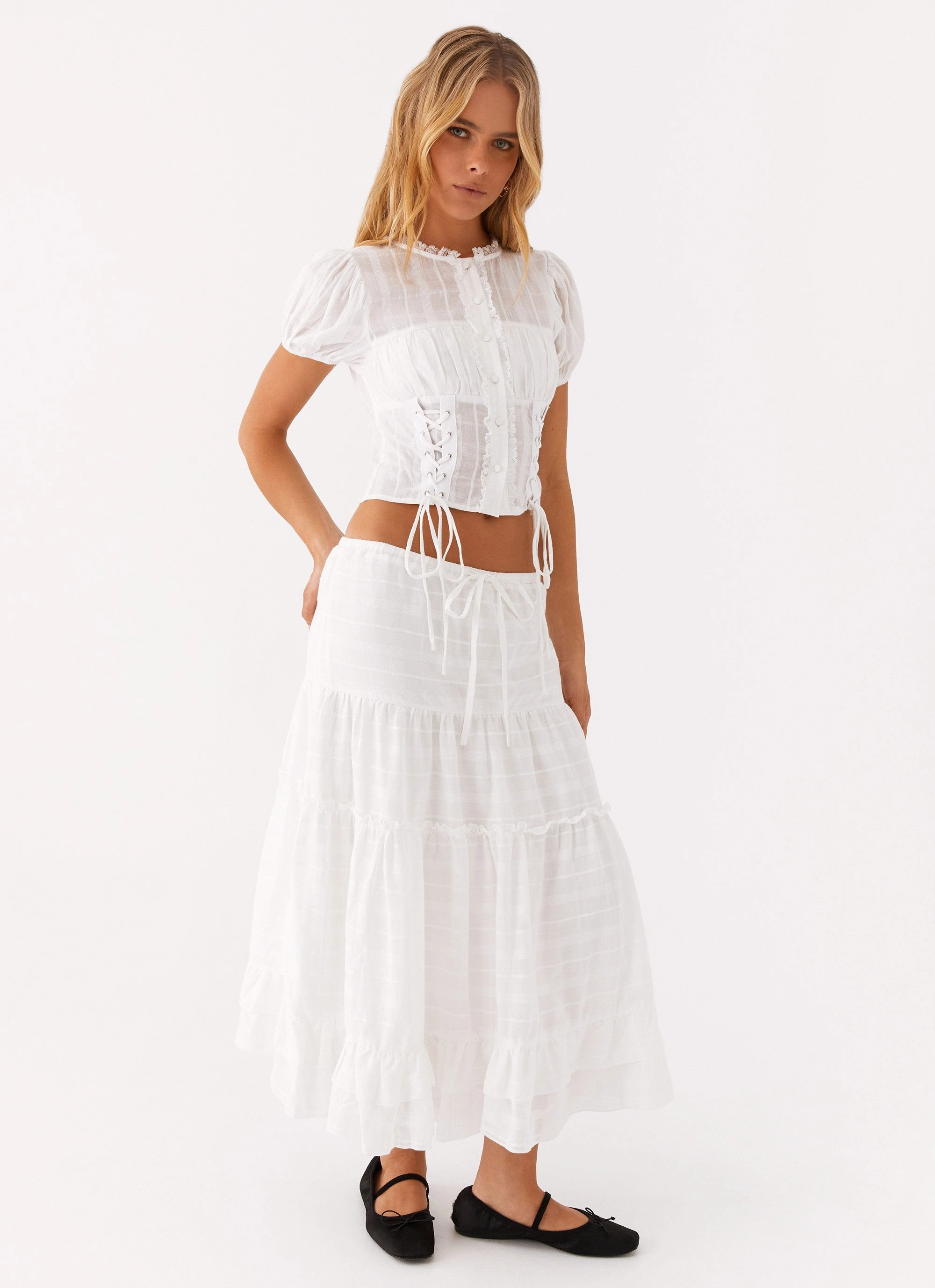 Beatrix Frill Midi Skirt - White Laidback Mood quick dry