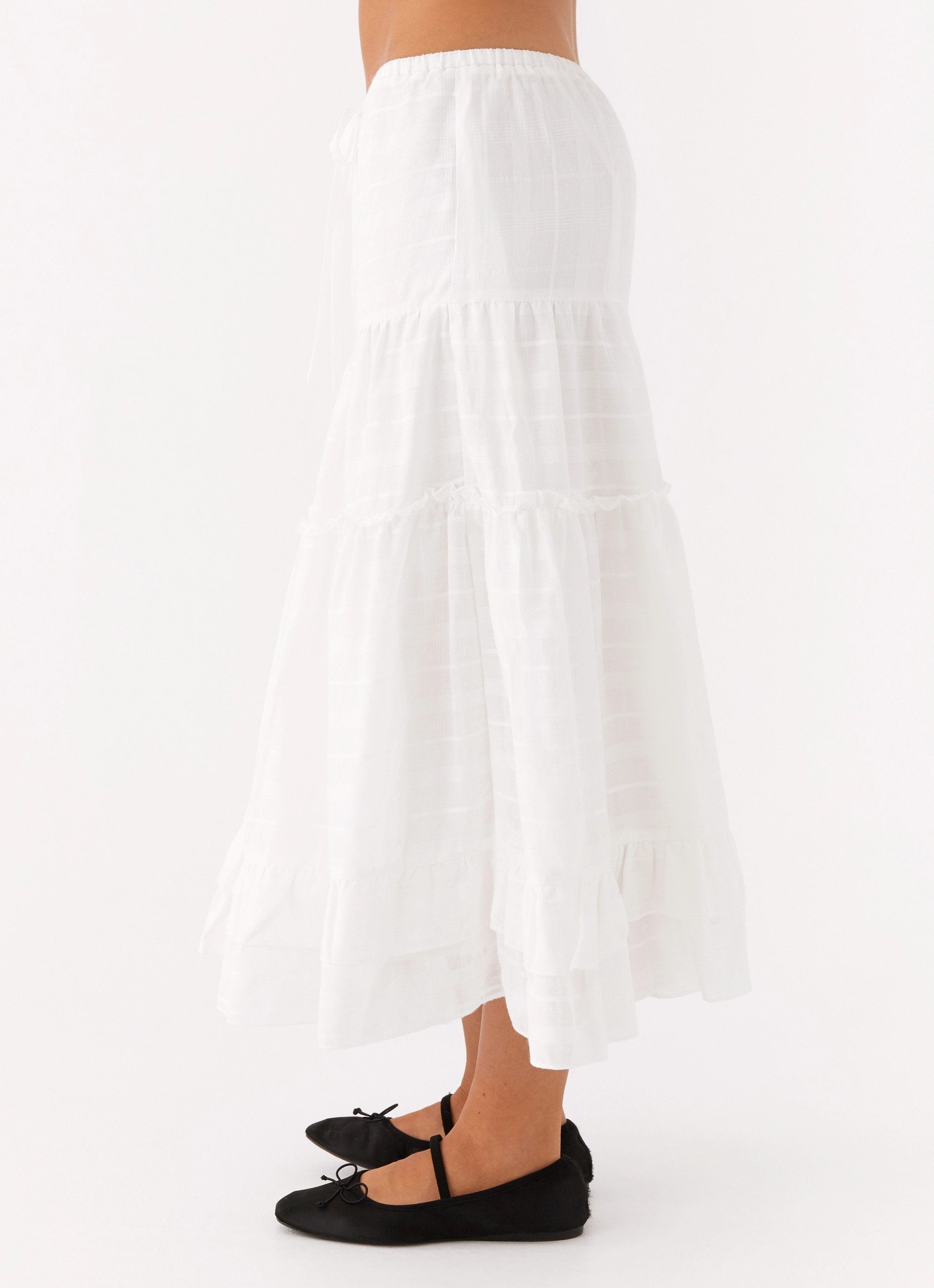 Beatrix Frill Midi Skirt - White Outfit Diary