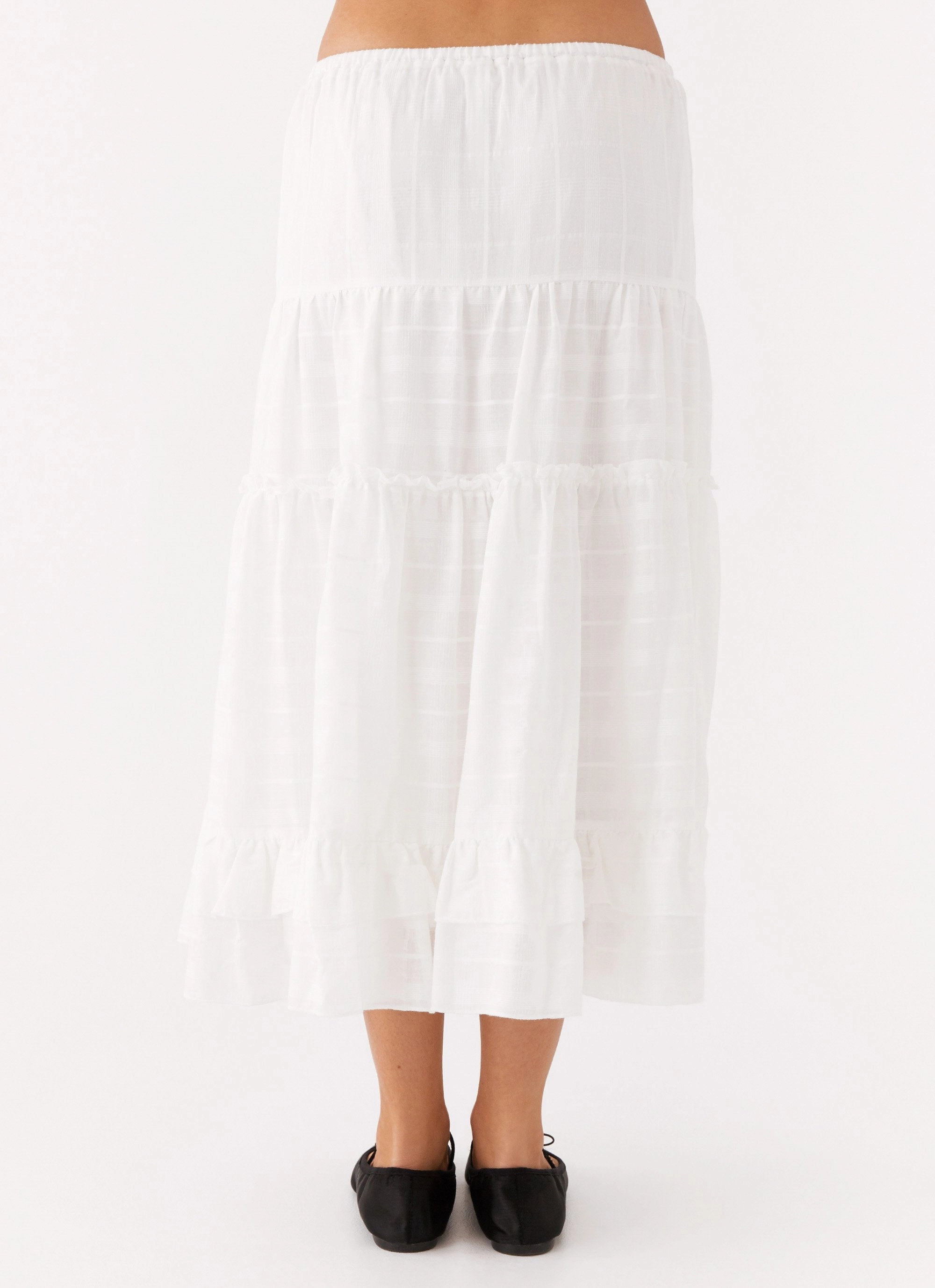 Summer Outfit Stretch Comfort Beatrix Frill Midi Skirt - White