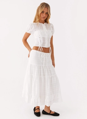 Beatrix Frill Midi Skirt - White Laidback Mood quick dry
