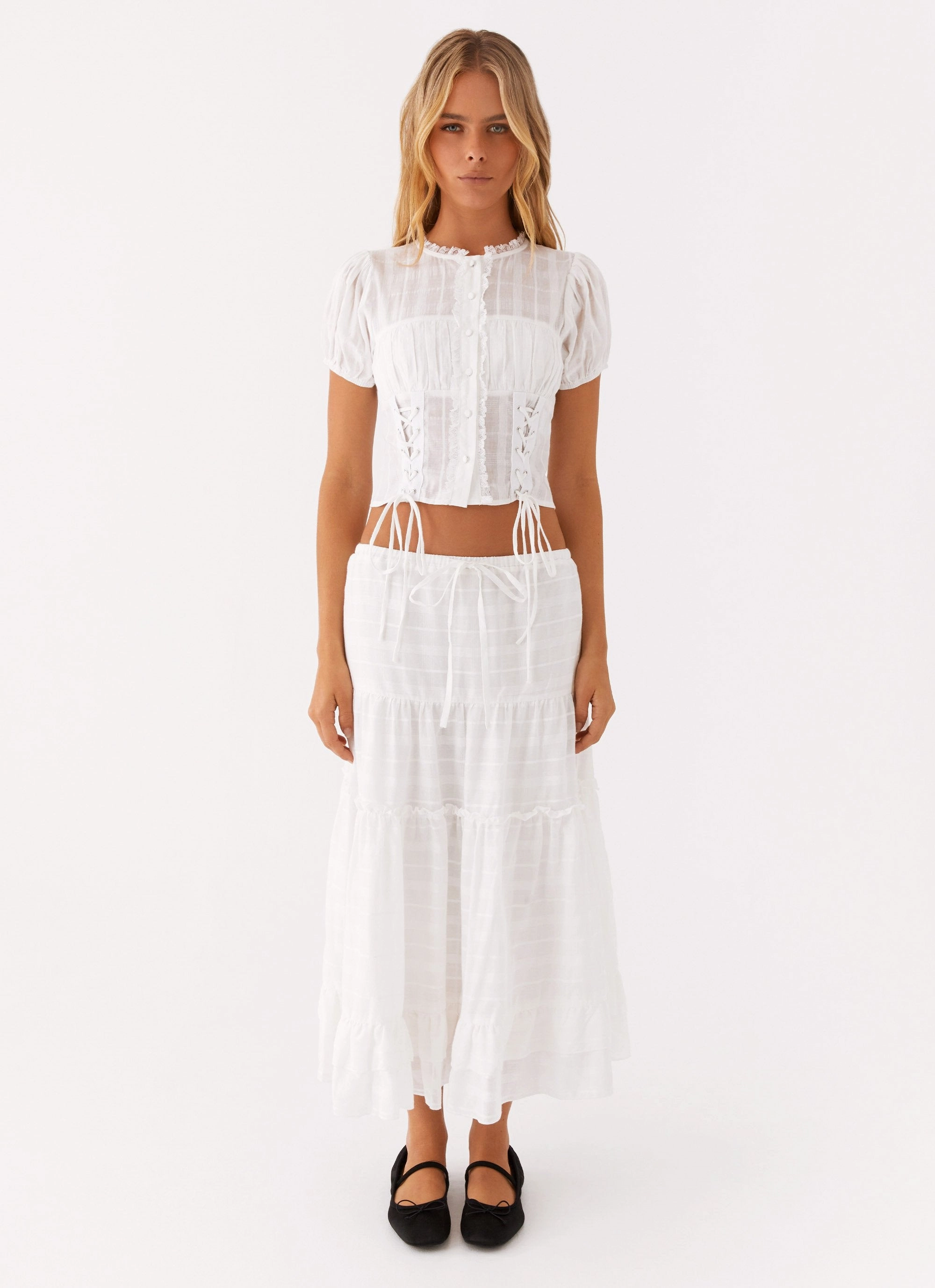 Beatrix Frill Midi Skirt - White One size fits most