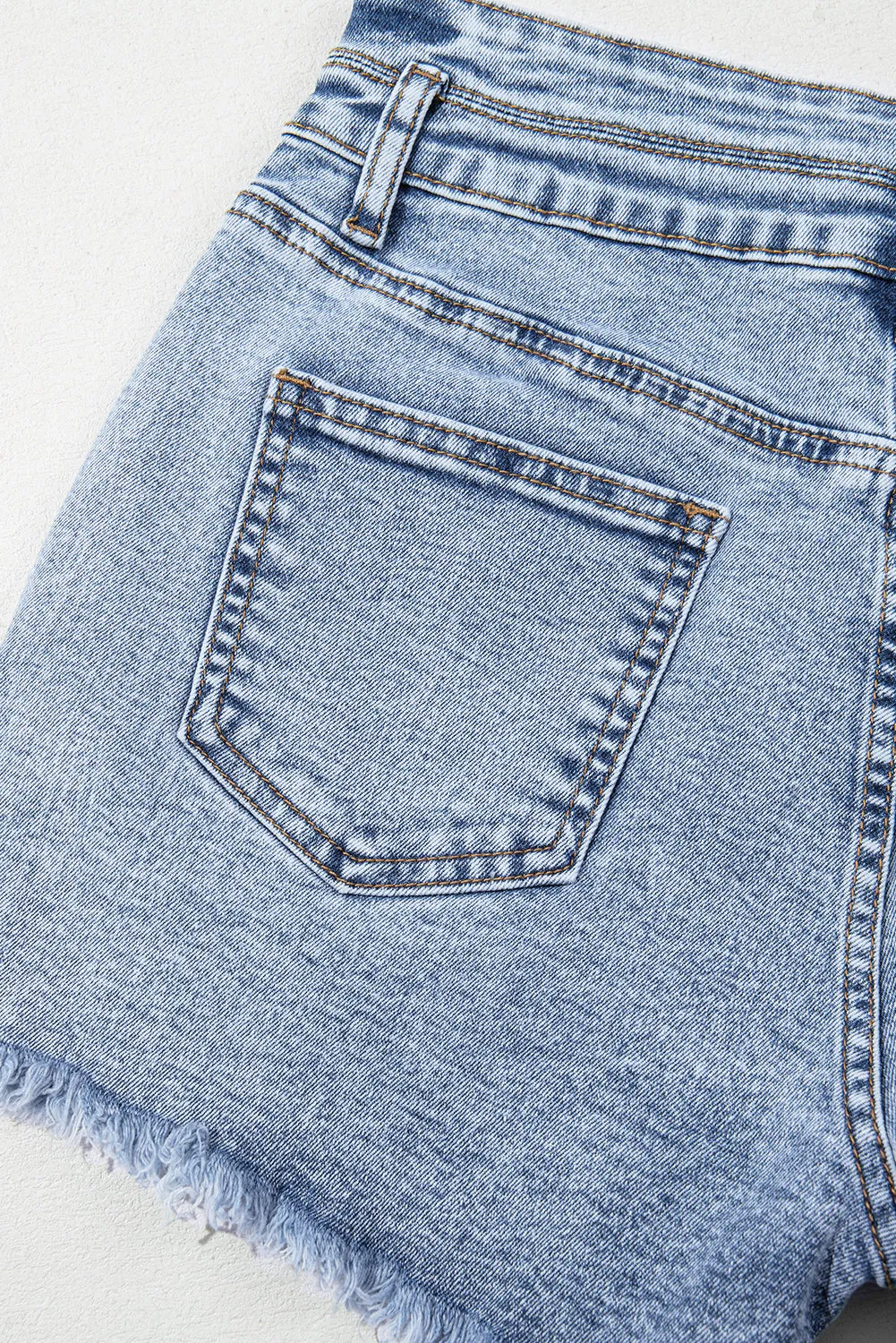 Beau Blue Rhinestone Light Wash Raw Hem High Waist Denim Shorts