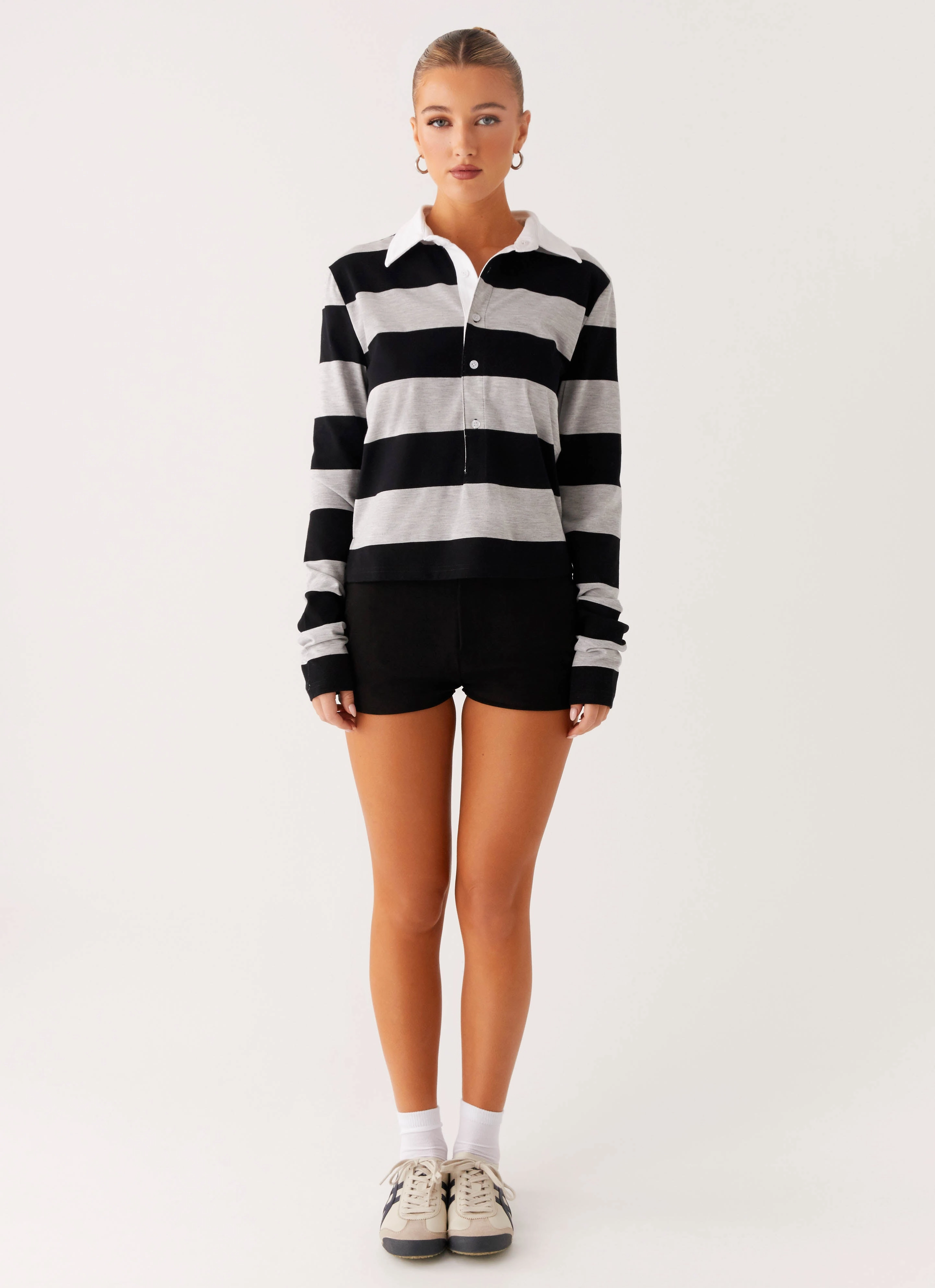 MultiPocketDesign Wrinkle Resistant Finish Beckett Polo Top - Grey Black Stripe