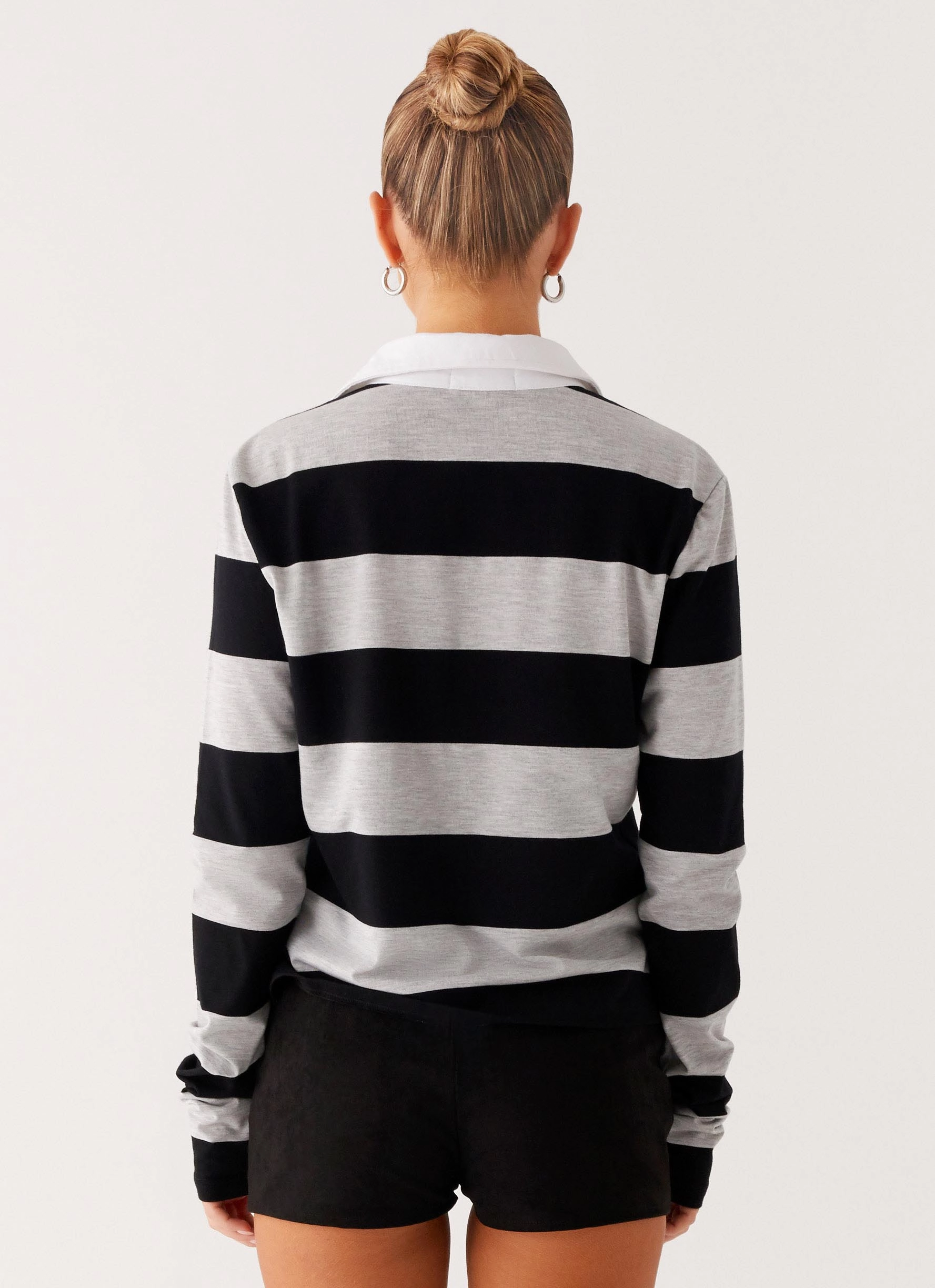 TearResistantWeave NonChafe Tag Placement Beckett Polo Top - Grey Black Stripe