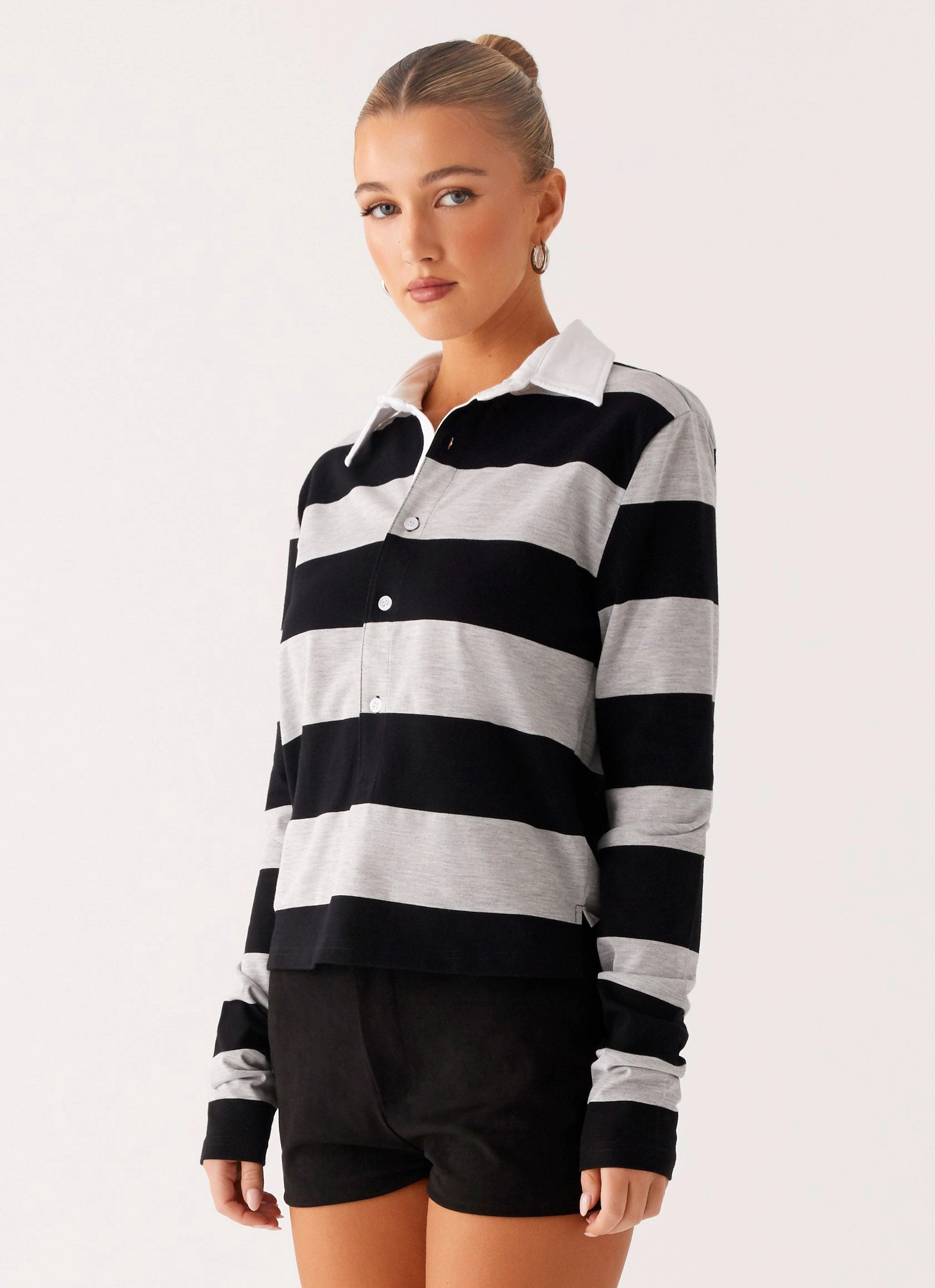 Beckett Polo Top - Grey Black Stripe FeatherlightConstruction Erasable Surface Coating