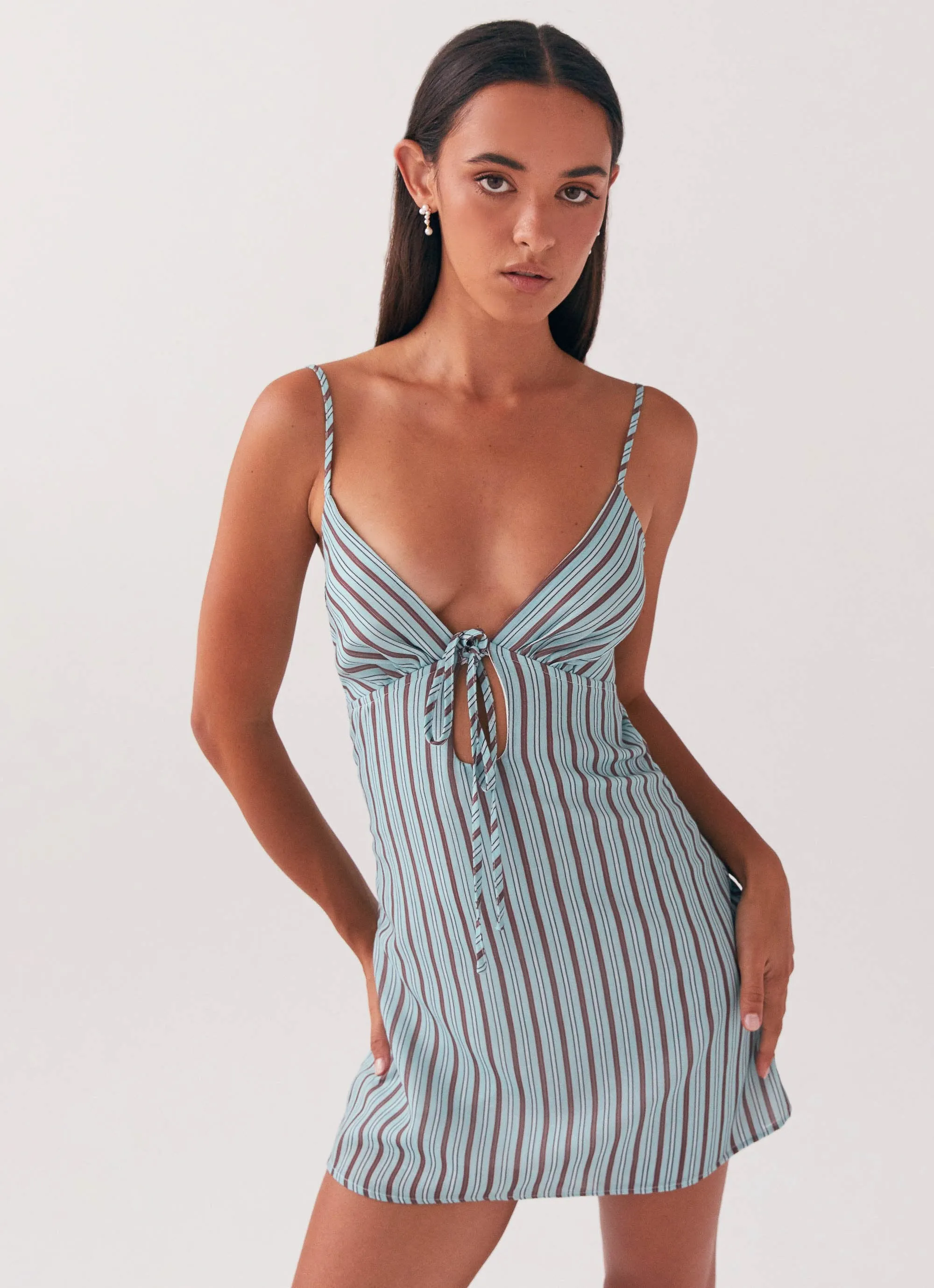 Flora Linen Mini Dress - Coastal Stripe Smooth Finish