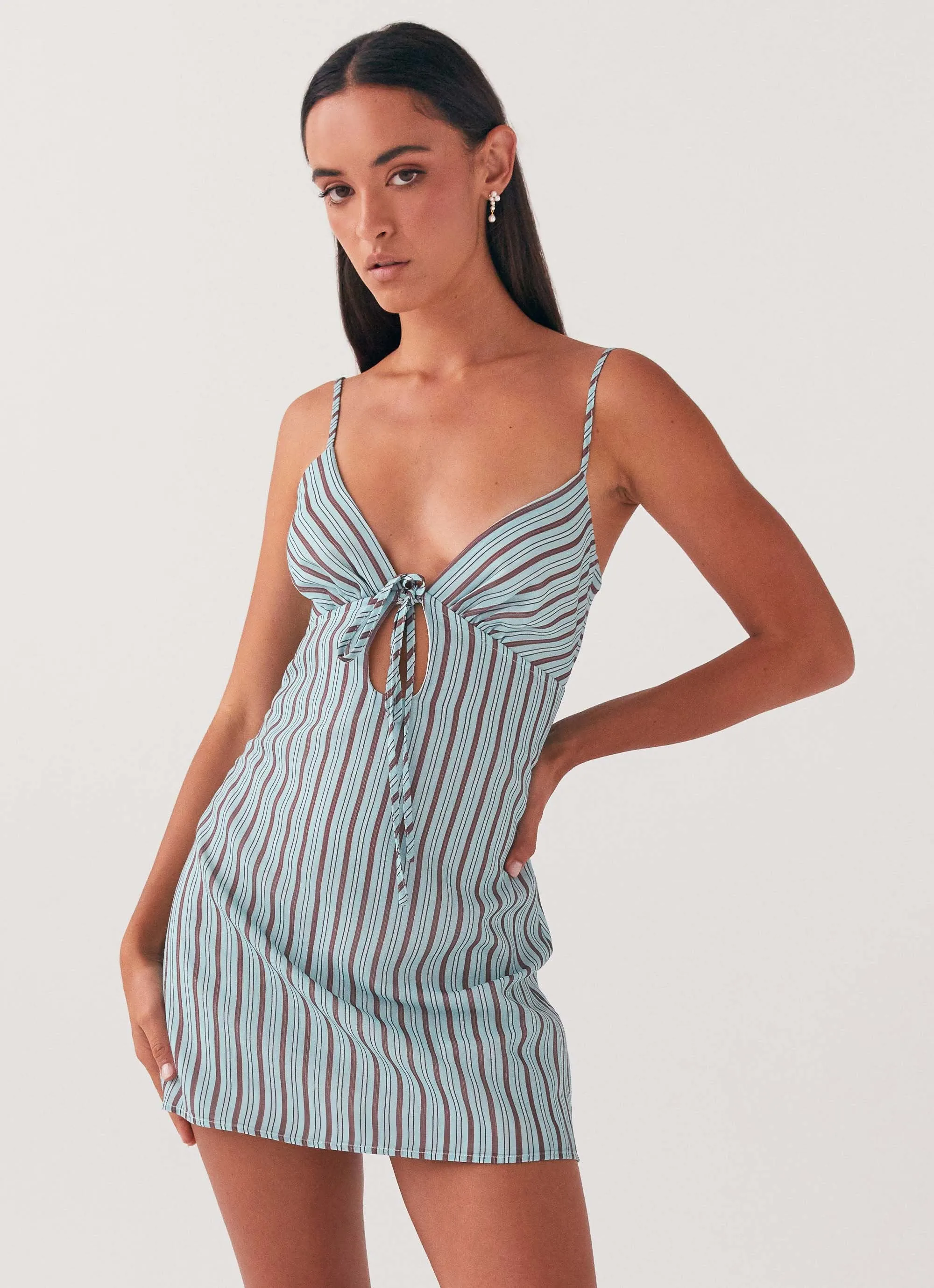 Warm-Layer Minimalist Look Flora Linen Mini Dress - Coastal Stripe