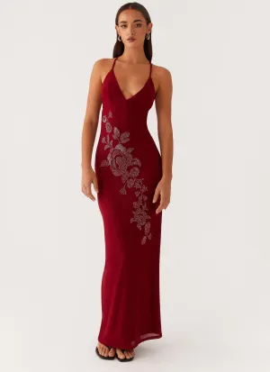 Perfect Design Beki Beaded Mesh Maxi Dress - Deep Red