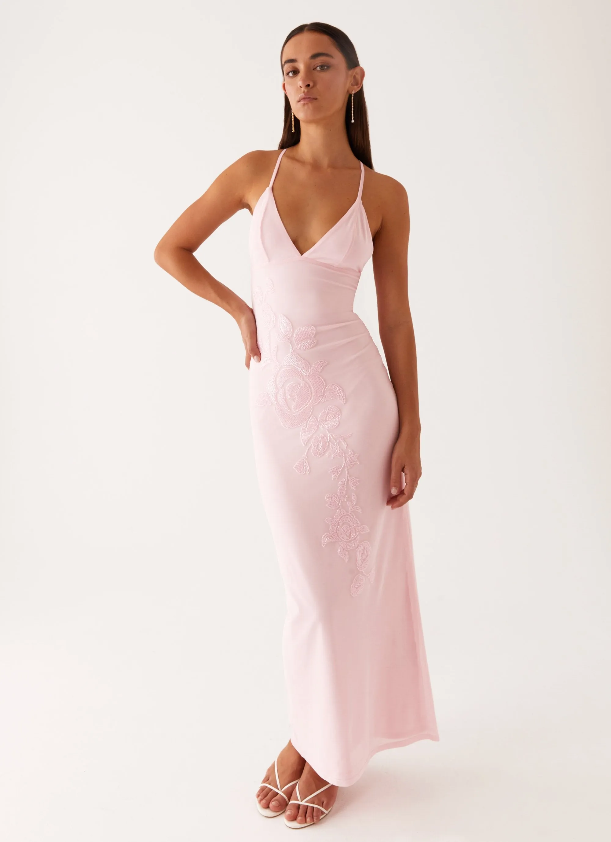 Fashionable Wear Beki Beaded Mesh Maxi Dress - Pink