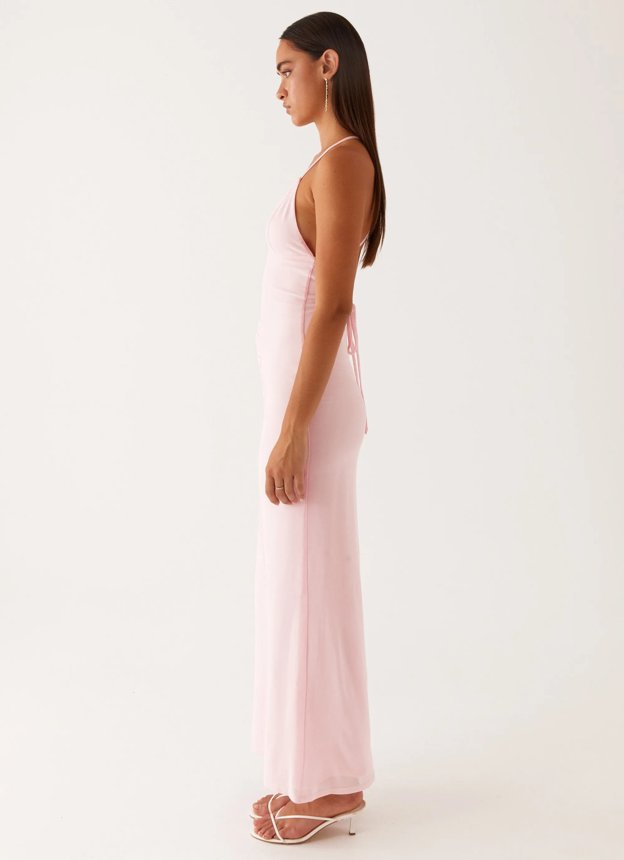 Guest Shine Nordic Plain Beki Beaded Mesh Maxi Dress - Pink
