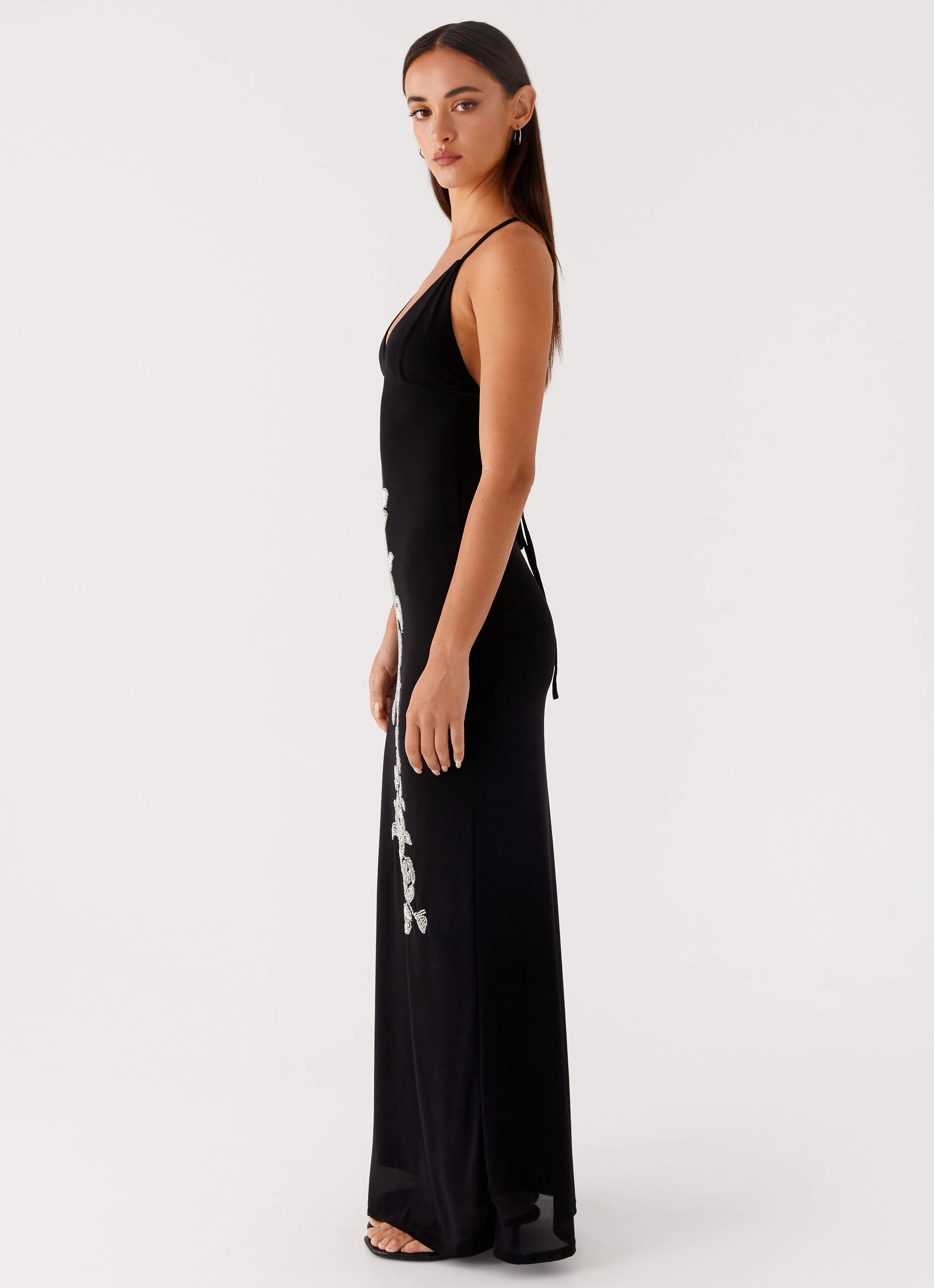 Beki Beaded Mesh Maxi Dress - Black Minimal Detail Gentle Fit