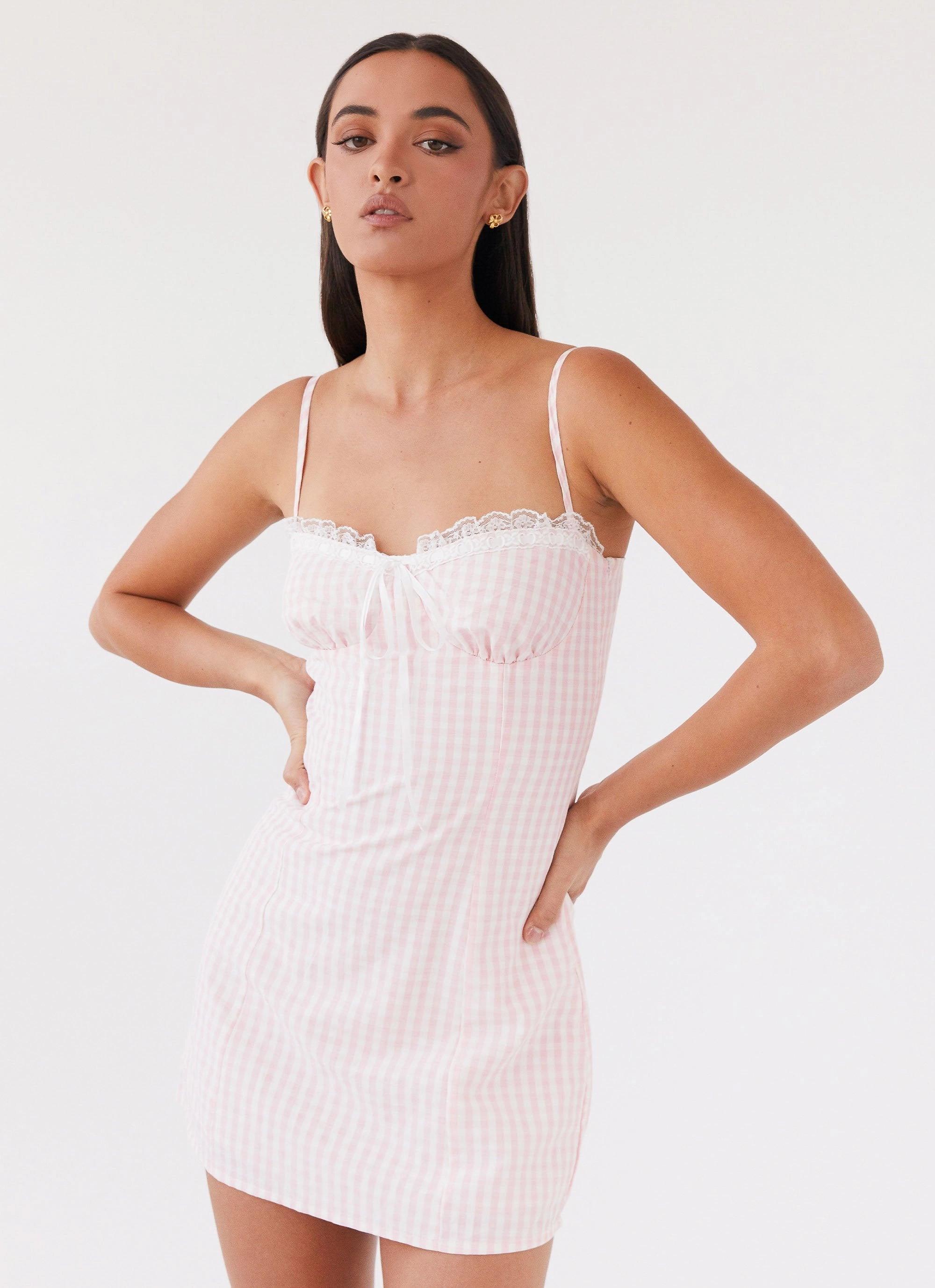 Bellissima Bustier Mini Dress - Pink Gingham Stylish party wear