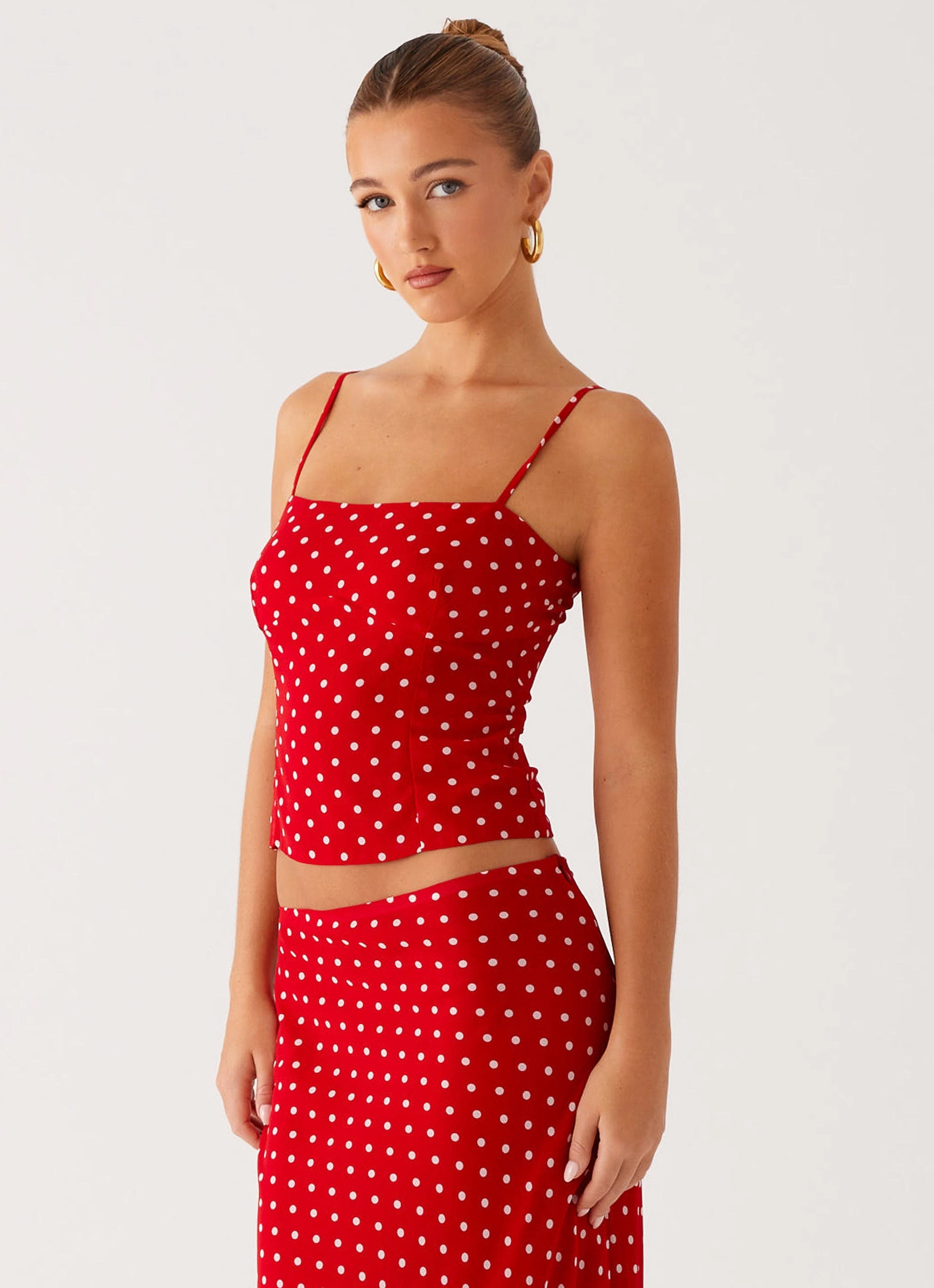 Bendita Top - Red Polka Dot Minimalist Aesthetic BoxyCrop