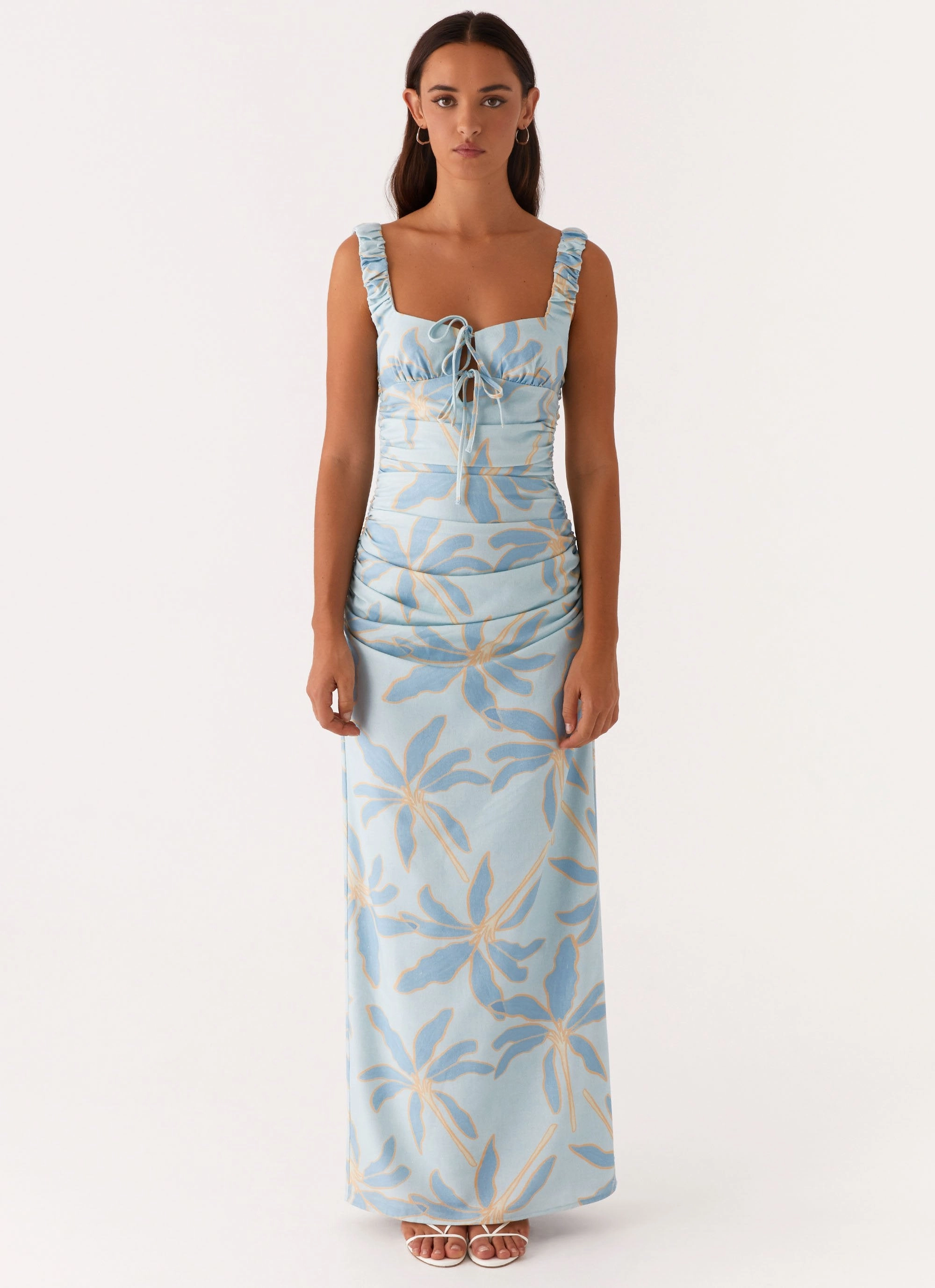 Applique-Detail Cosmic Love Ruched Maxi Dress - Opulent Blue