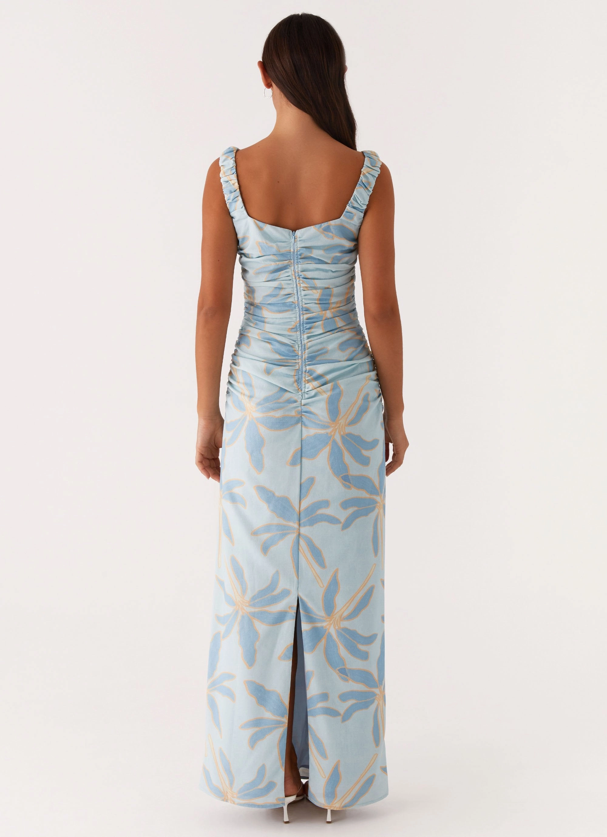 Button Chic Cosmic Love Ruched Maxi Dress - Opulent Blue