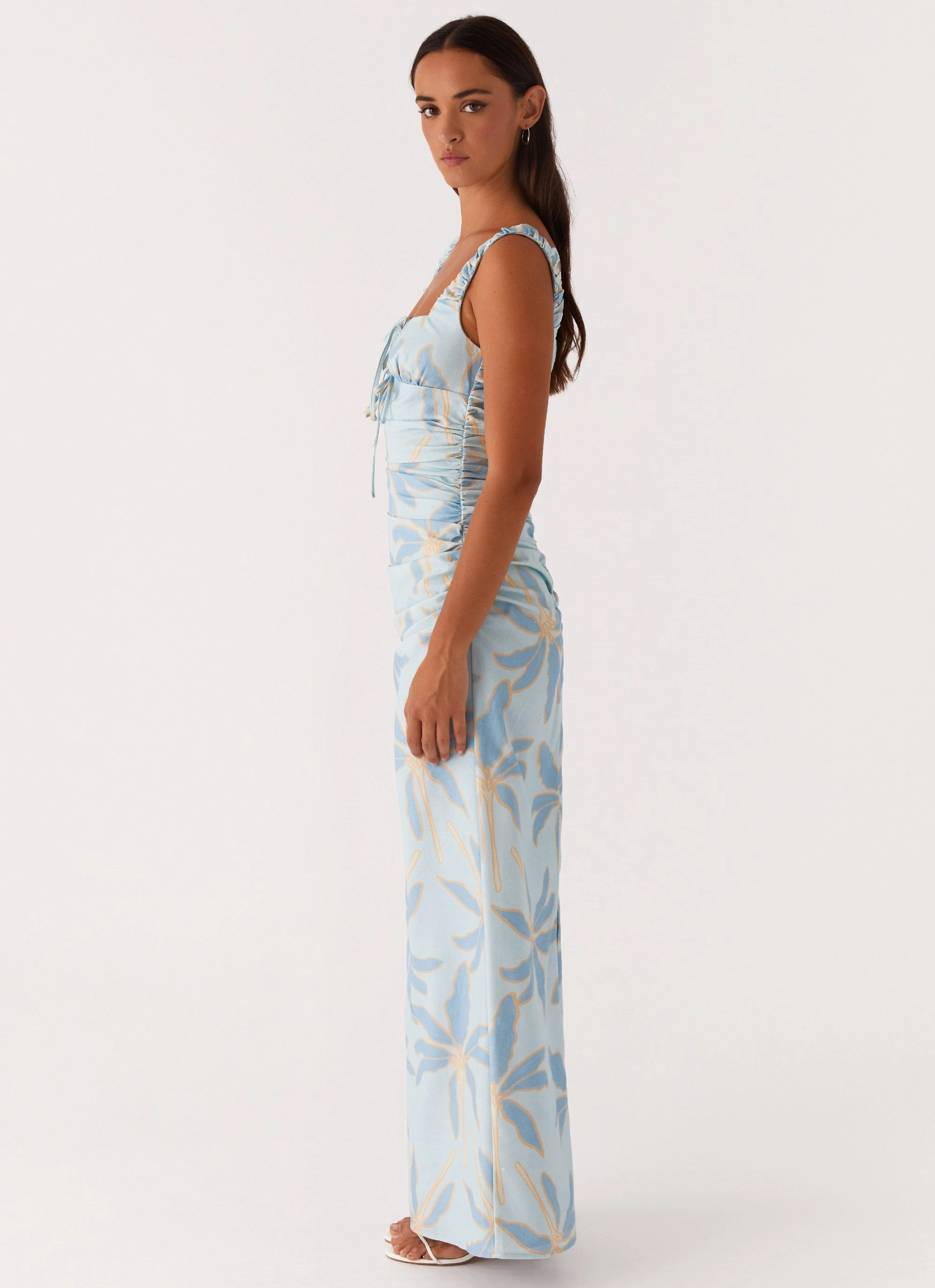 Cosmic Love Ruched Maxi Dress - Opulent Blue Relaxed Movement Daytime Mood