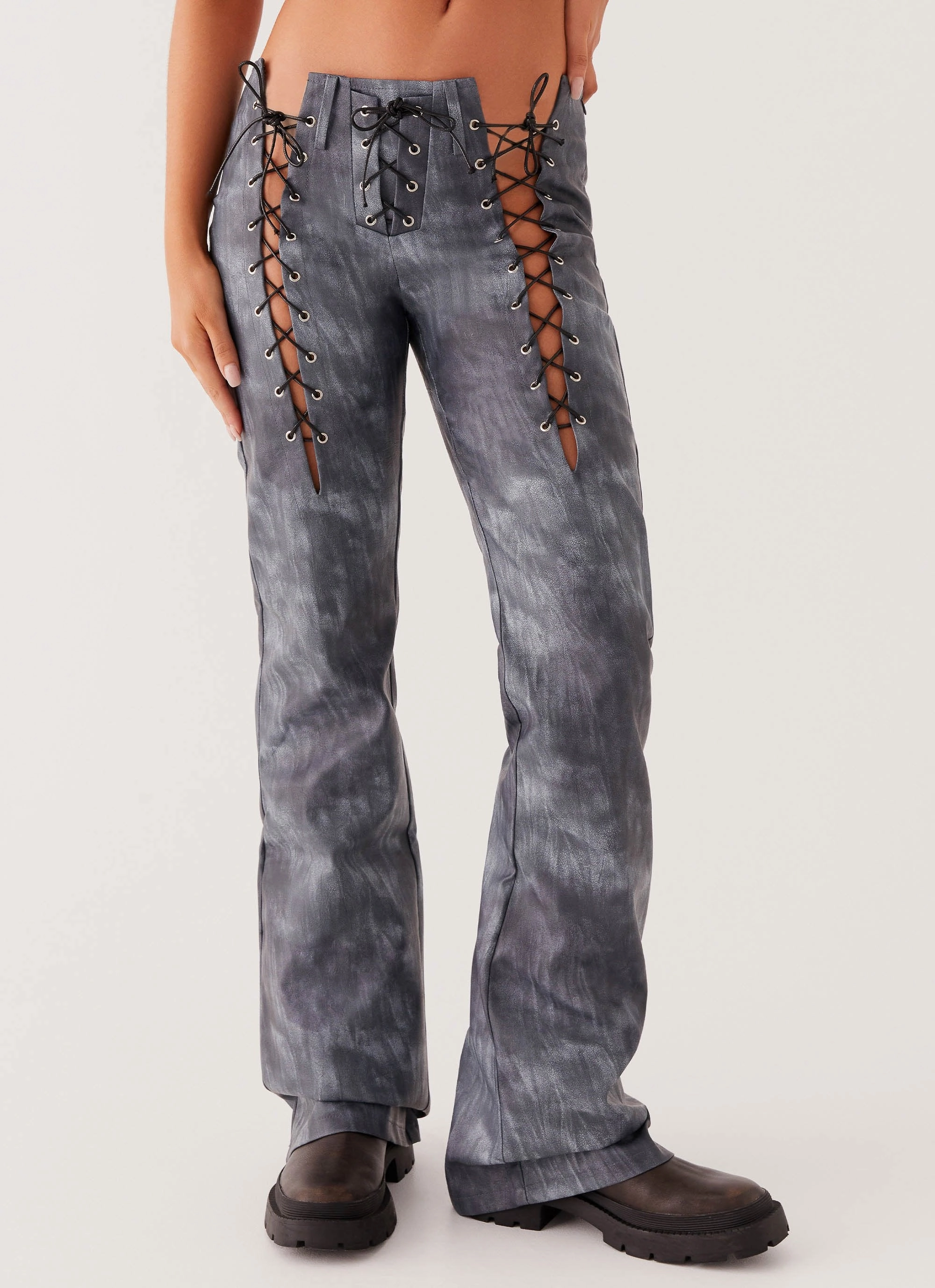 Comfort Style Freedom Move Better When I'm Dancing Lace Up Pants - Graphite
