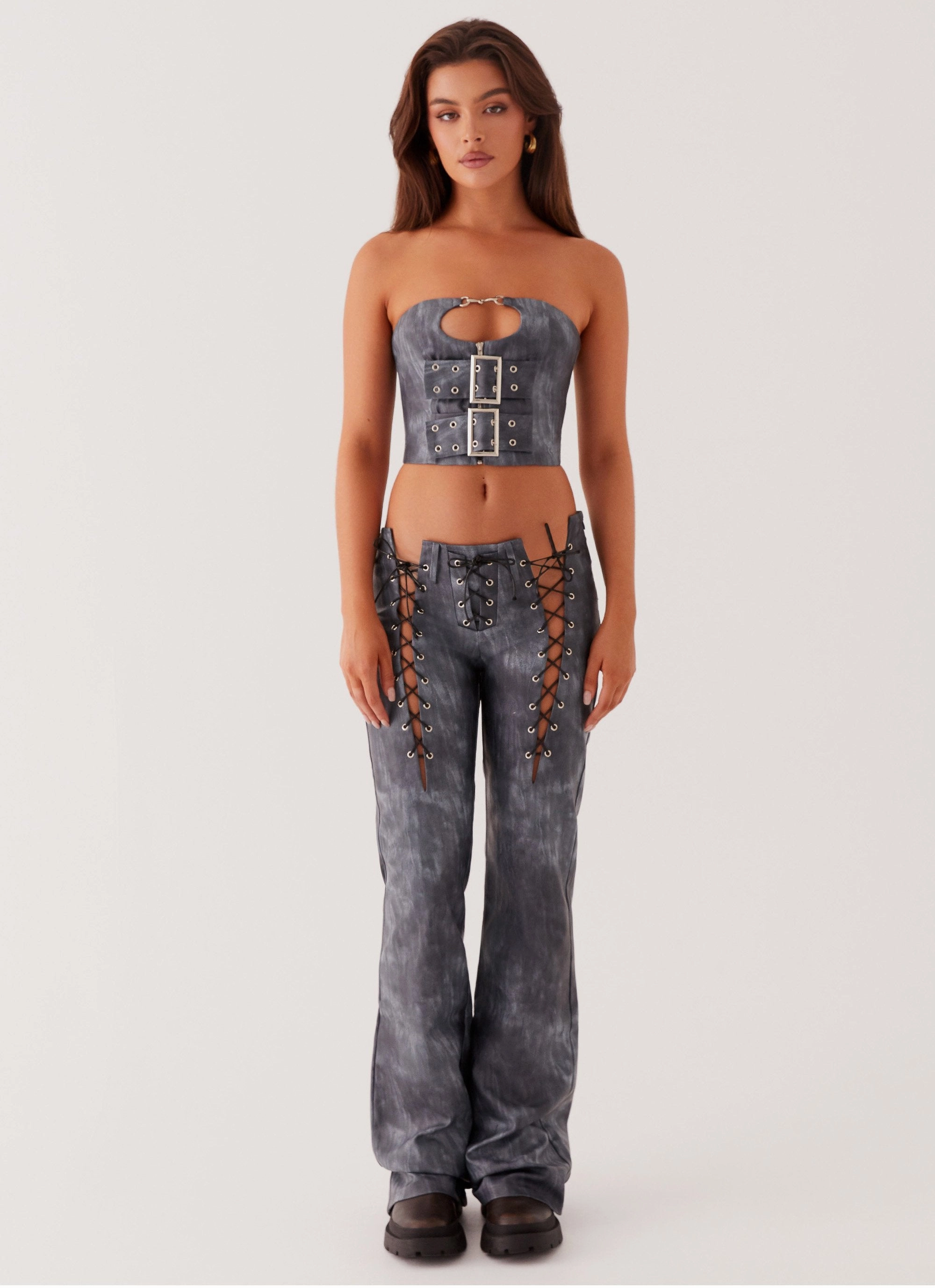 Tear Resistant Design Multi Panel Construction Better When I'm Dancing Lace Up Pants - Graphite