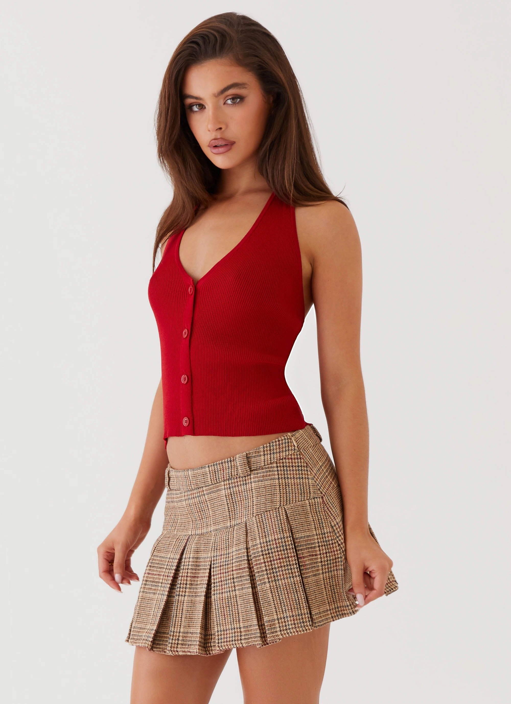 Trendy Cardigan Bettie Knit Halter Top - Red