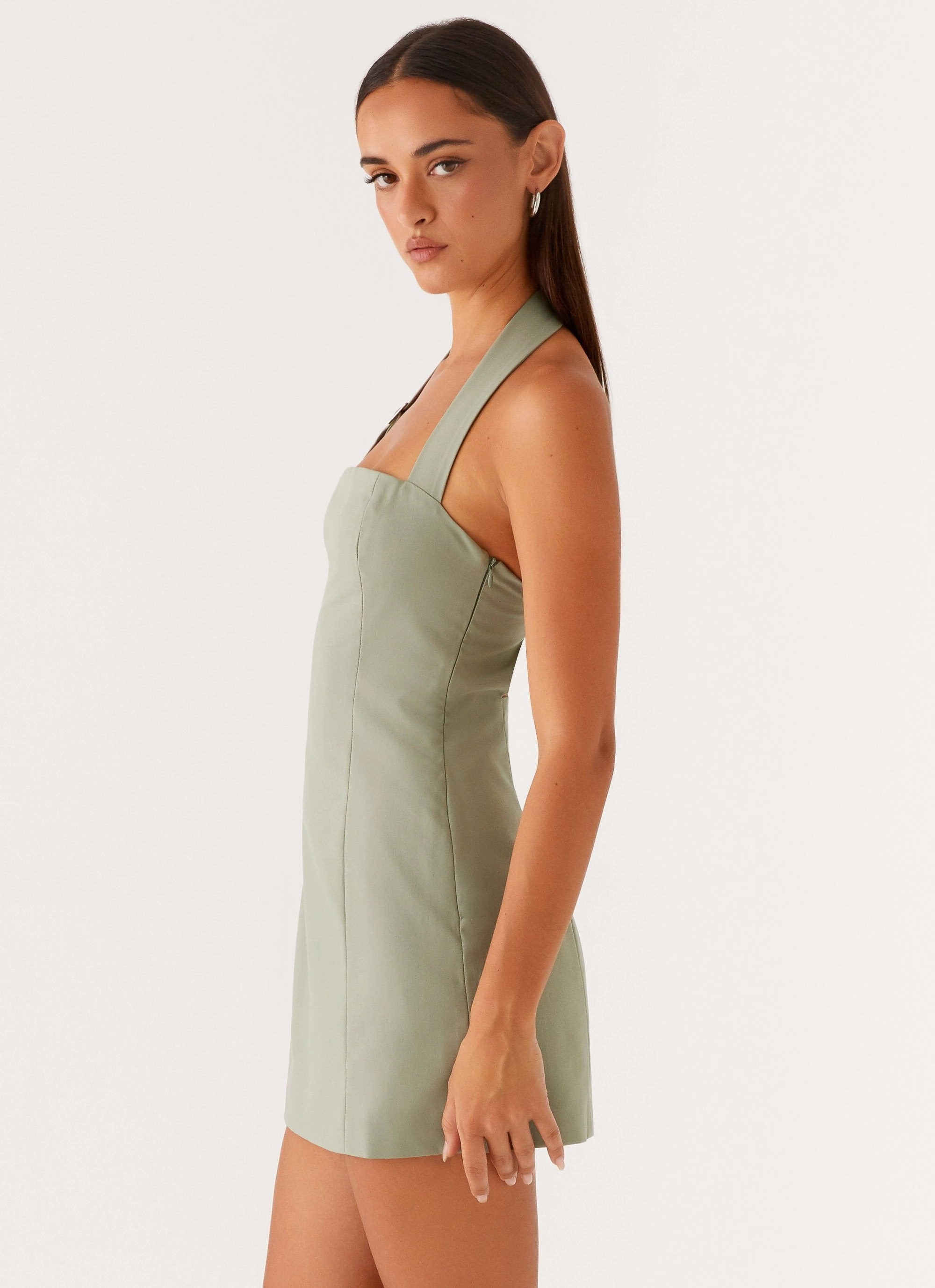 Beaded-Edge Bianca Halter Dress - Sage
