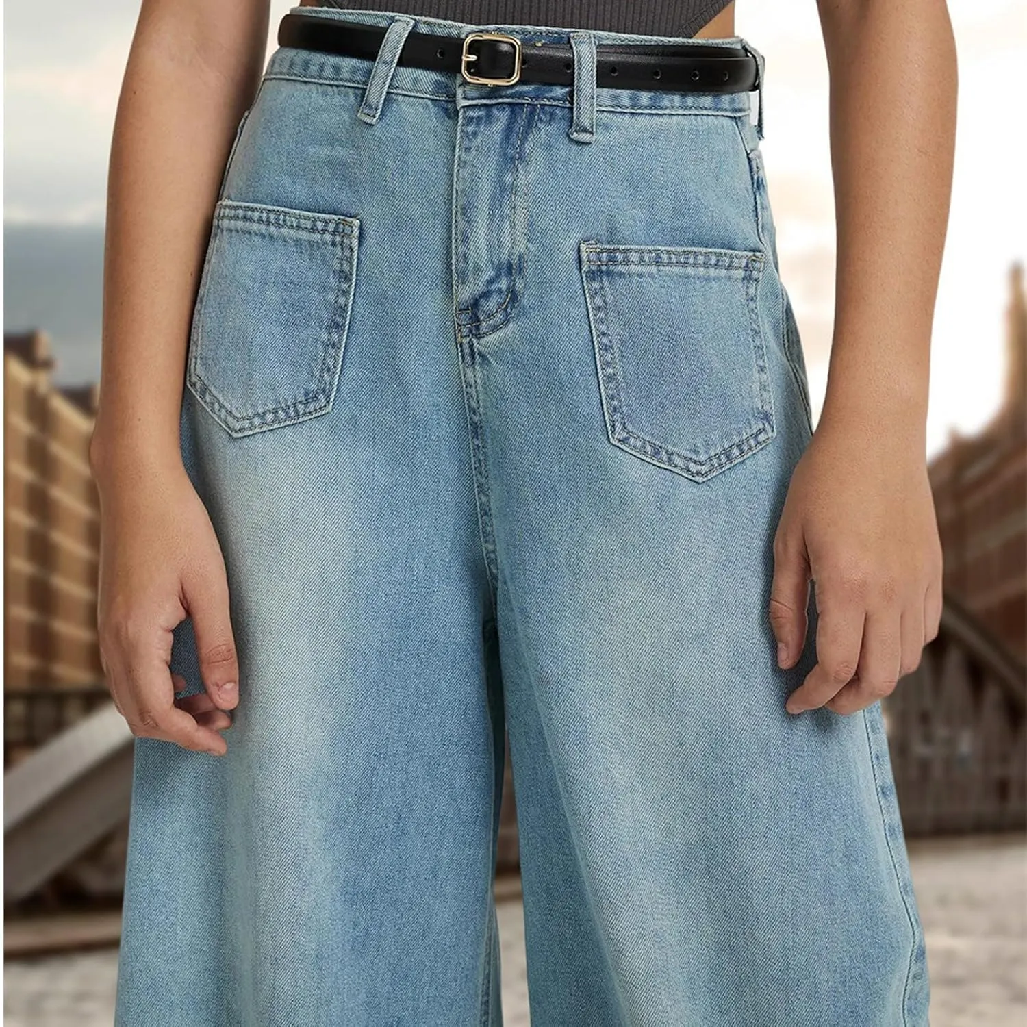Bidobibo Womens Wide Leg Pants with Pockets Bootcut Denim Pants High Waisted Pants for Women Dressy Flare Denim Pants 2024
