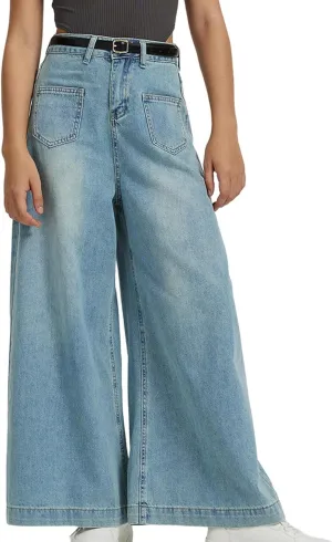 Bidobibo Womens Wide Leg Pants with Pockets Bootcut Denim Pants High Waisted Pants for Women Dressy Flare Denim Pants 2024