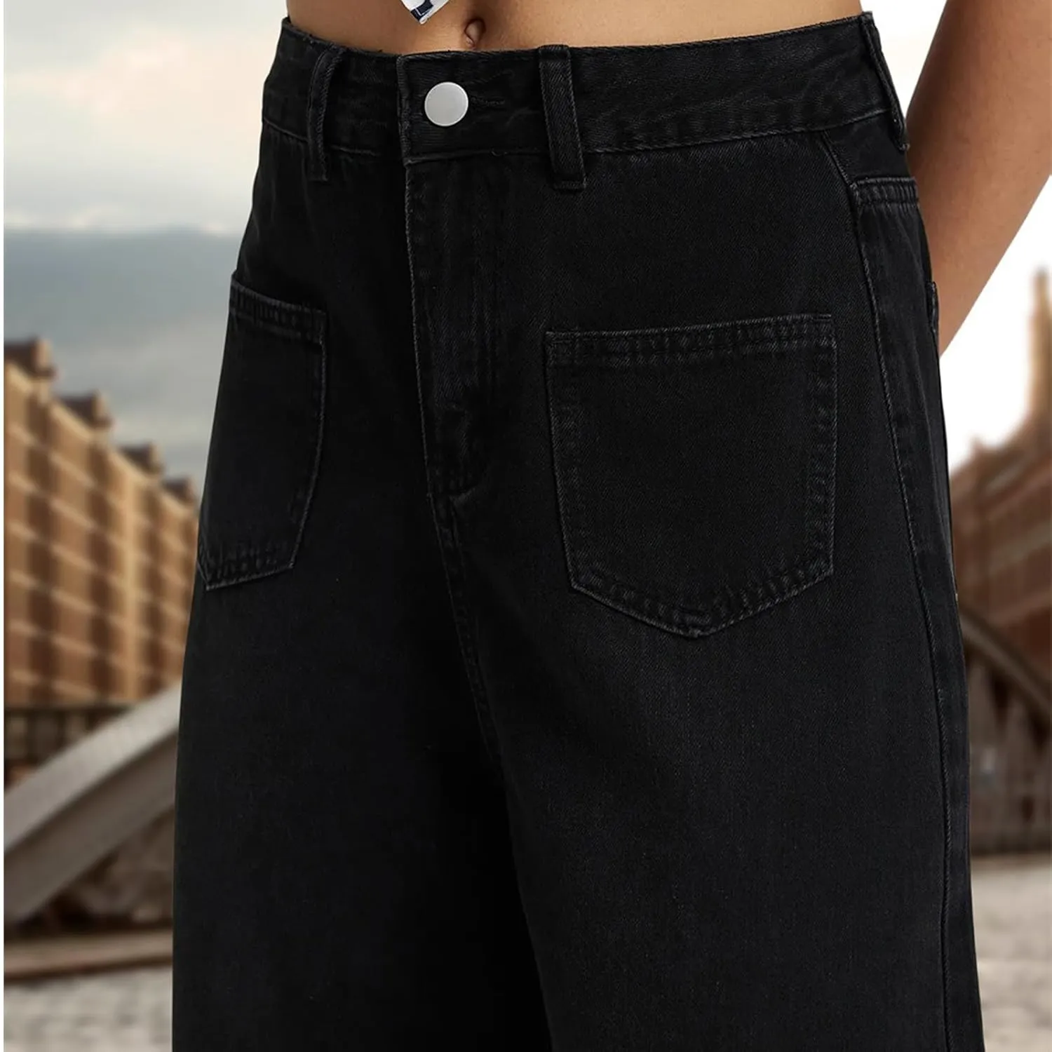 Bidobibo Womens Wide Leg Pants with Pockets Bootcut Denim Pants High Waisted Pants for Women Dressy Flare Denim Pants 2024