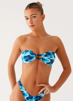 Beach Bound Strapless Bikini Top - Turquoise Floral Contoured Fit Engineering Unisex-Style