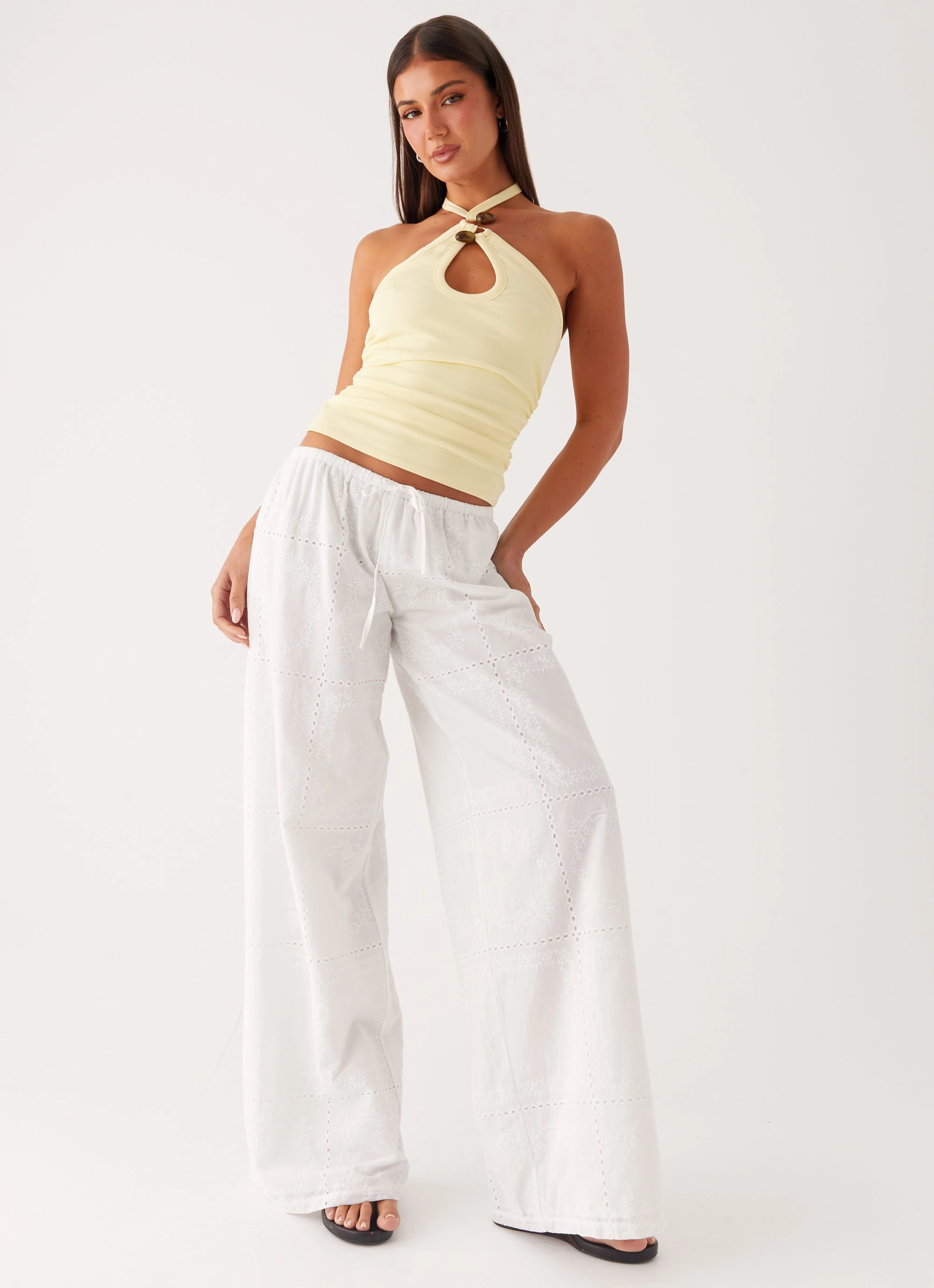 Bille Low Rise Pants - White FunctionalZipper