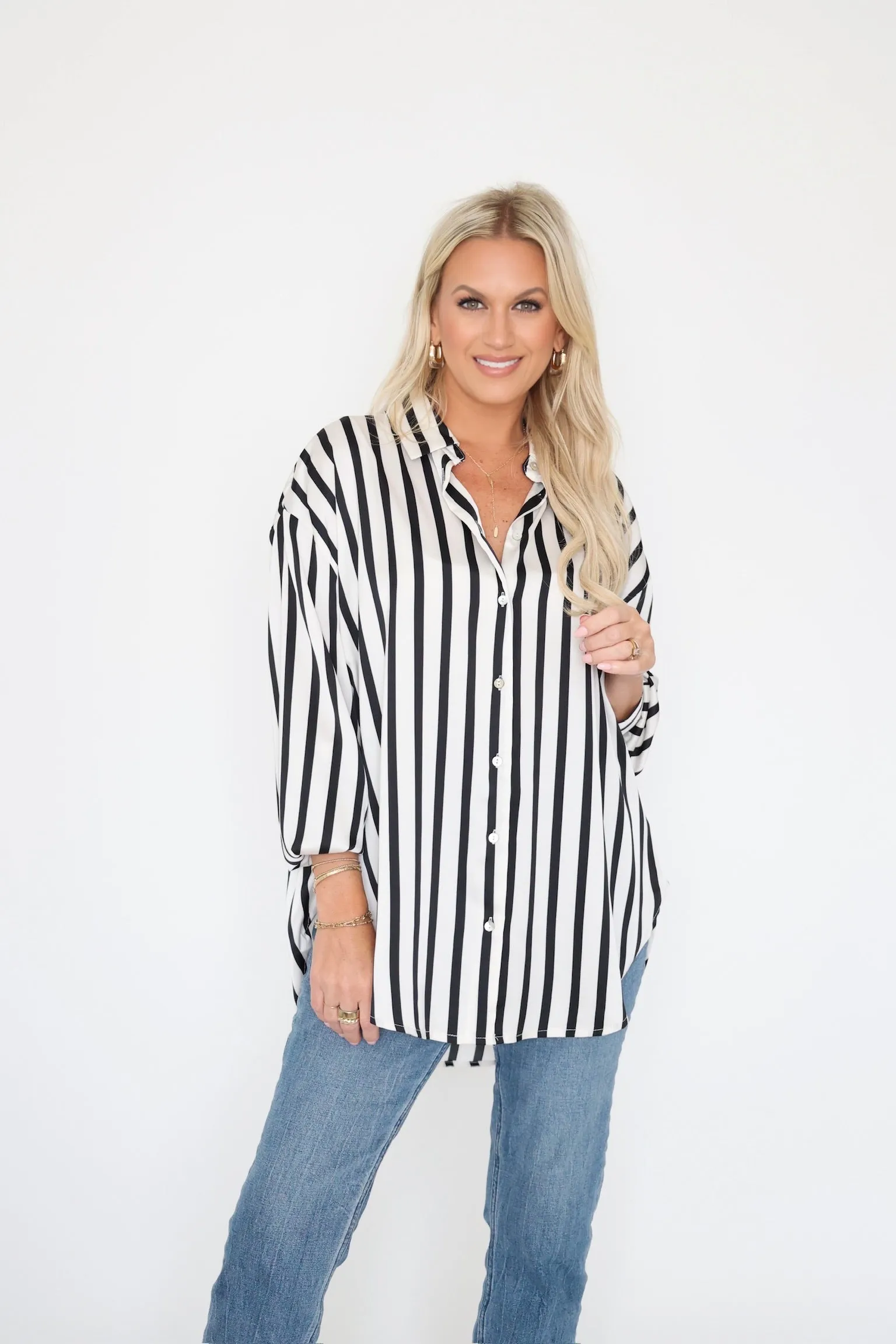 Maren Satin Button Down - Black High Density Weave
