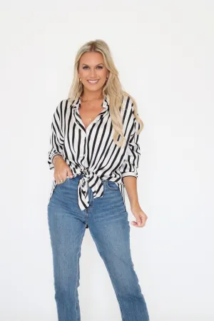 Maren Satin Button Down - Black Shape Retention Fabric