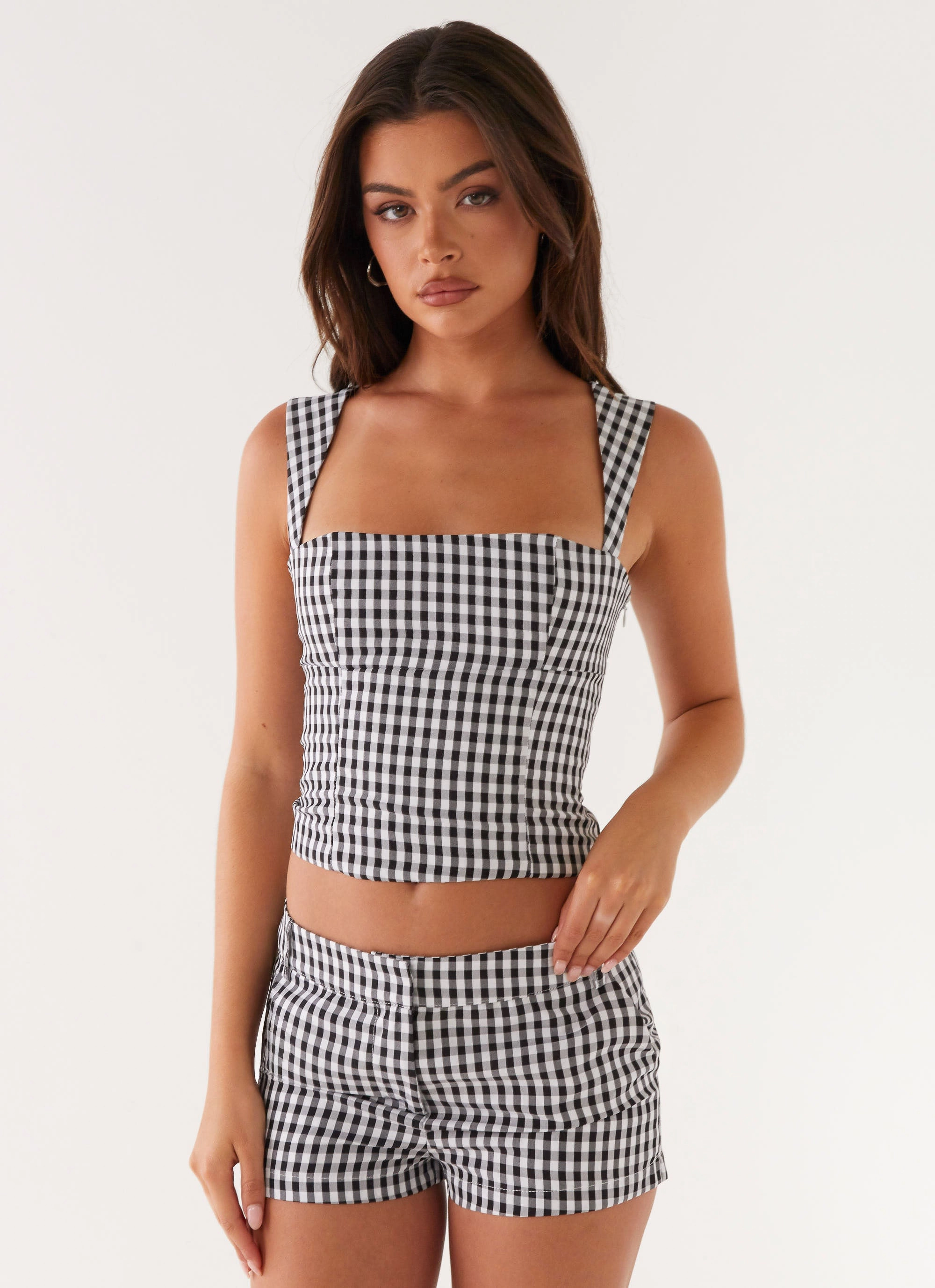 Reinforced Seams Moisture Control Technology Clayton Top - Black Gingham