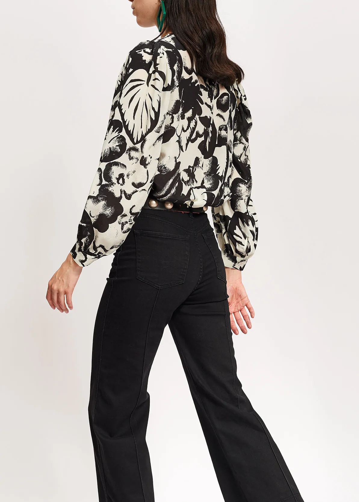 Black cotton-blend flared jeans