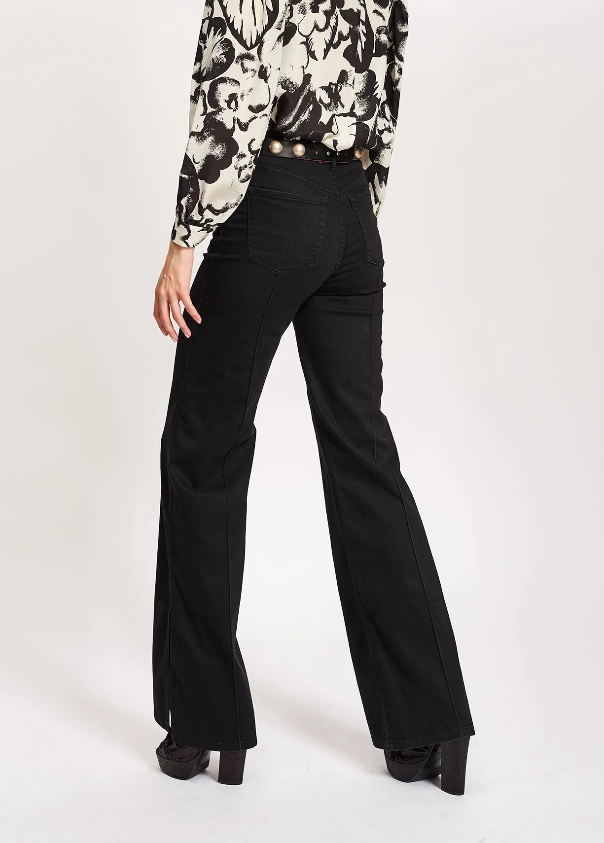Black cotton-blend flared jeans