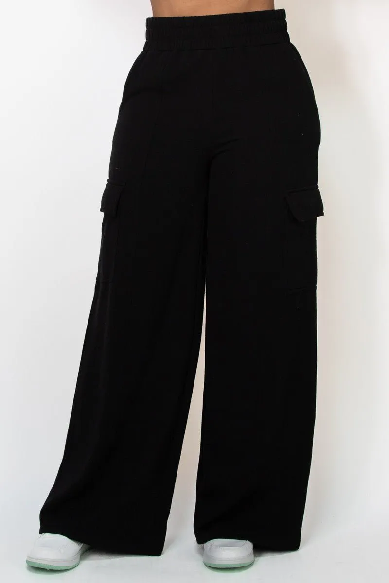 Black High-Rise Wide Elastic Cargo Pants