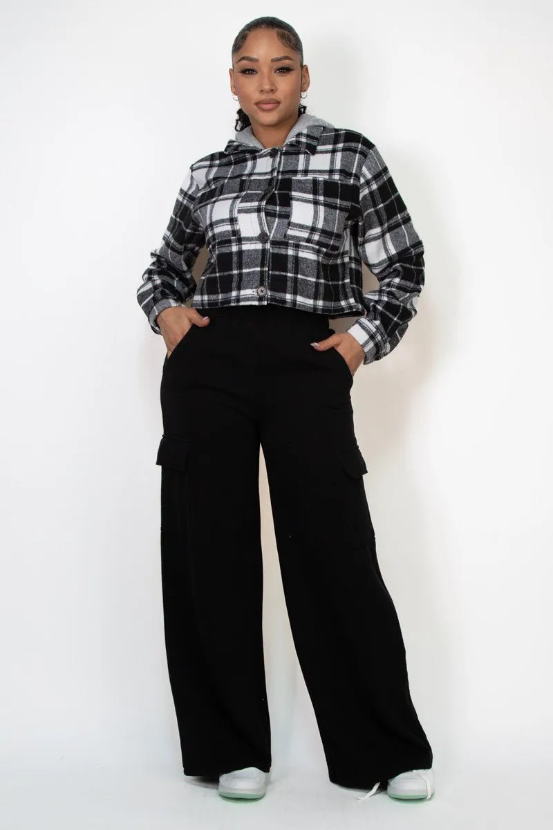 Black High-Rise Wide Elastic Cargo Pants