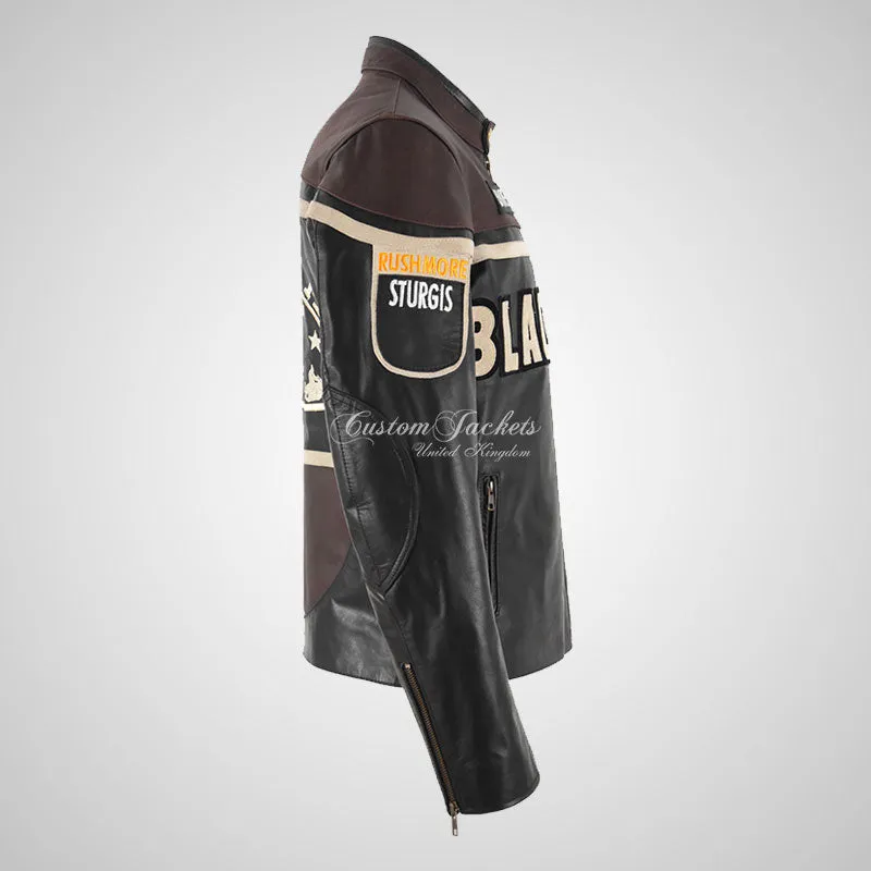 BLACK HILLS Biker Leather Jacket For Mens Thick Cow Leather Moto Jacket