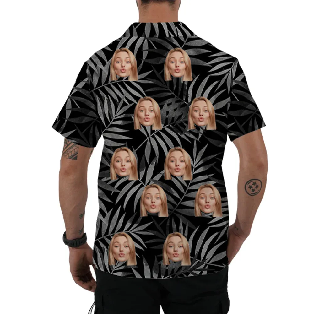 Black Leaves Print Men's Hawaiian Shirt & Beach Shorts Custom Face Personalized Top