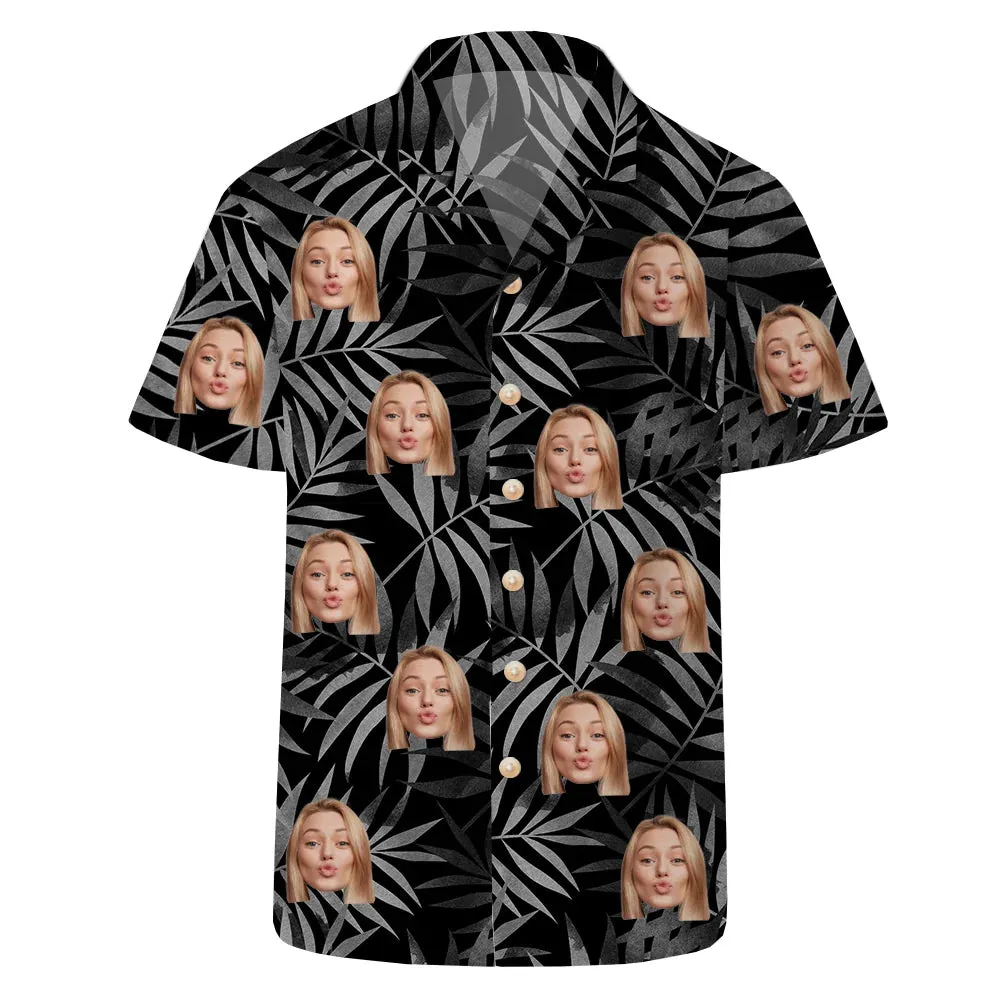 Black Leaves Print Men's Hawaiian Shirt & Beach Shorts Custom Face Personalized Top