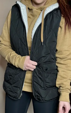 Black Reversible Quilted Fleece Vest