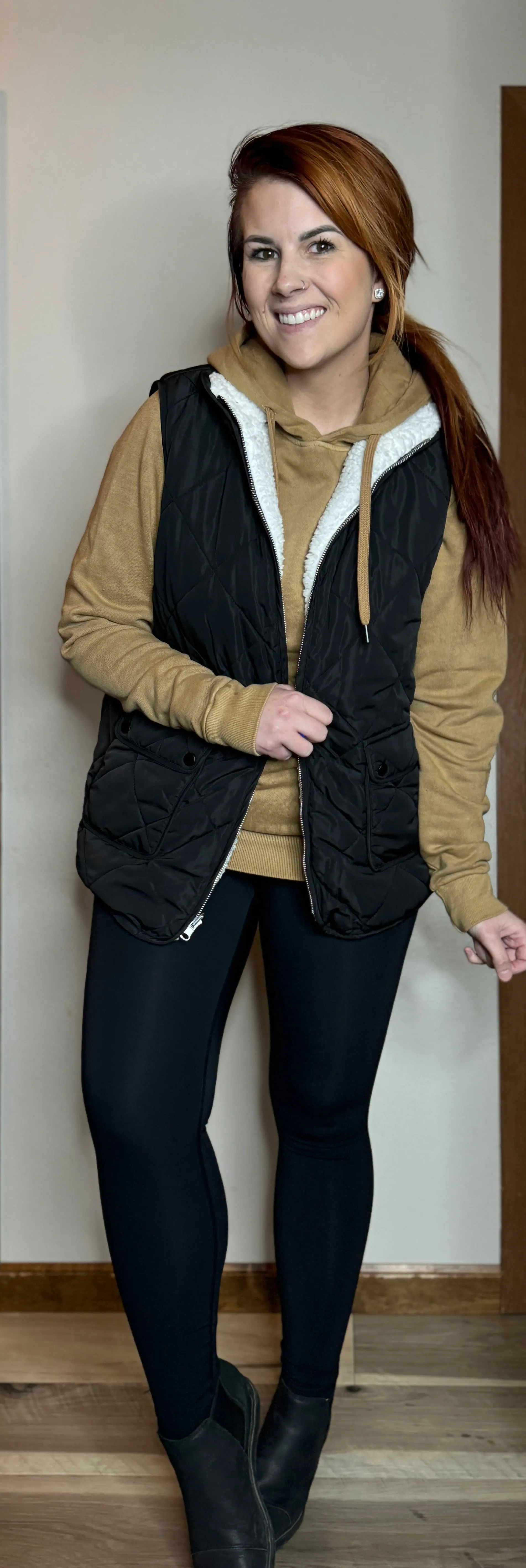 Black Reversible Quilted Fleece Vest