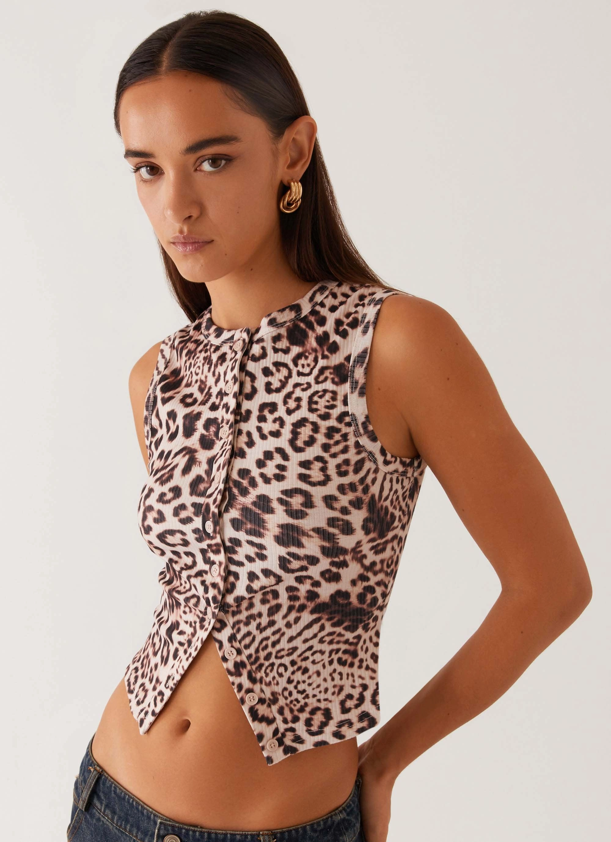 Blair Buttoned Tank Top - Leopard Hypoallergenic Inner Layer Bluesign Approved Material