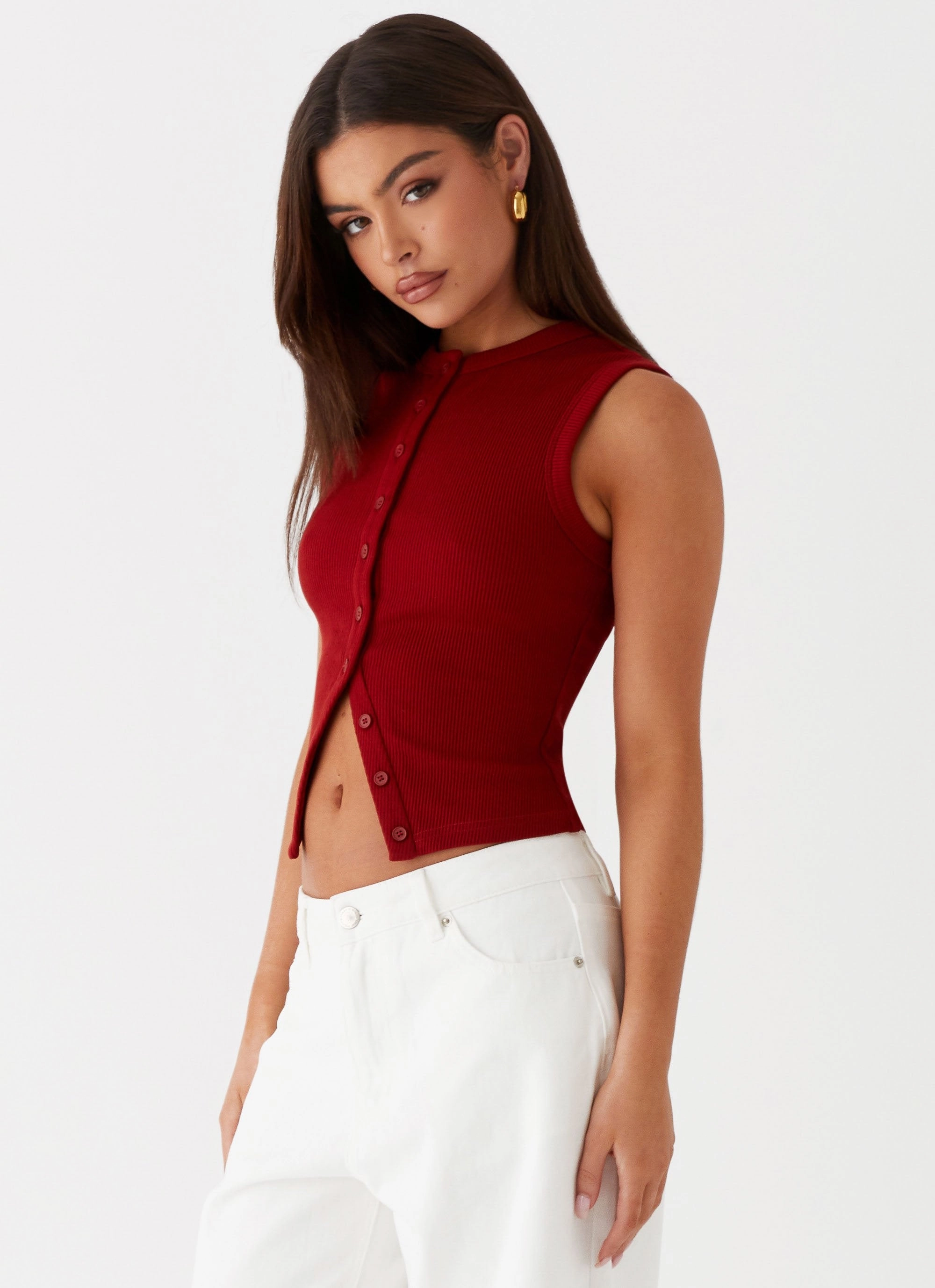Blair Buttoned Tank Top - Ribbed Knit TailoredCut