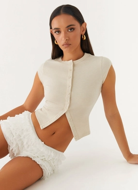 Blair Cap Sleeve Buttoned Top - Oatmeal AntiOdorTreatment Comfortable clothing